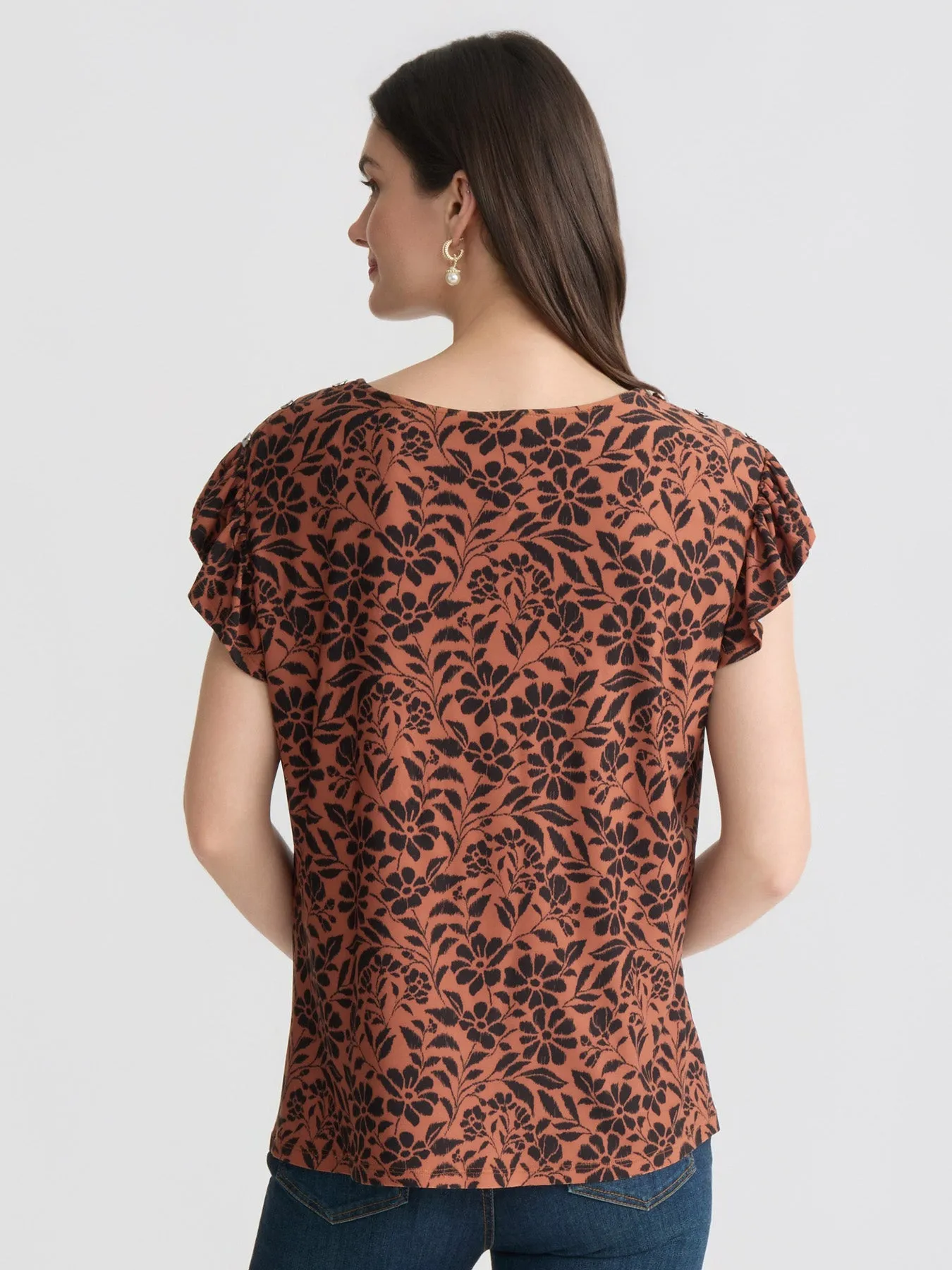 Short Flutter Sleeve Blouse, Printed Crepe sold by Jones New York product image thumbnail 4