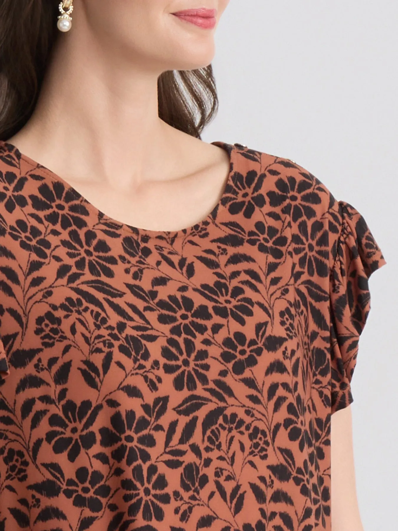 Short Flutter Sleeve Blouse, Printed Crepe sold by Jones New York product image thumbnail 3