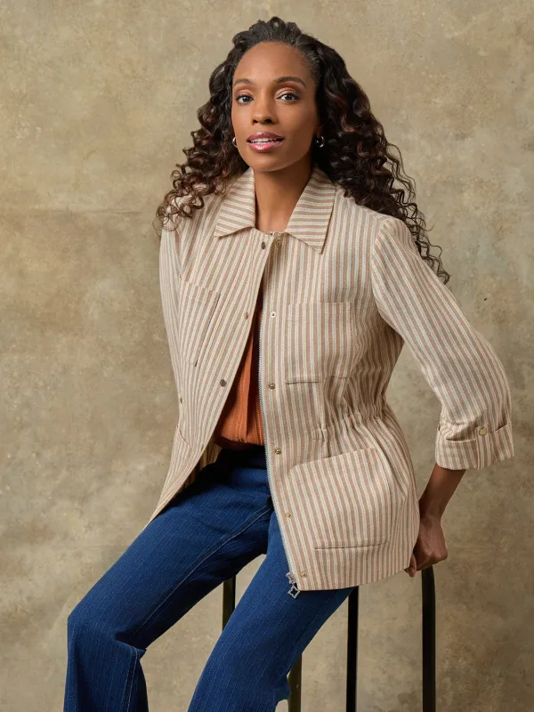 Striped Herringbone Anorak Jacket made by Jones New York