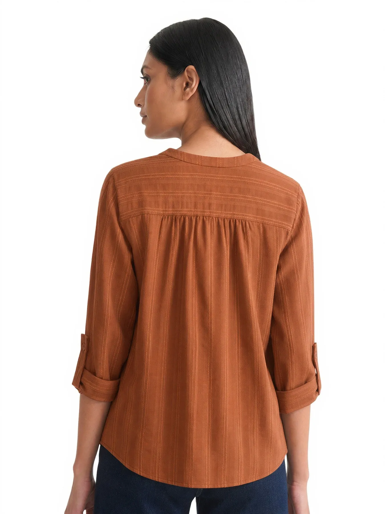 V-Neck Front Pleat Tunic , Woven Jacquard sold by Jones New York product image thumbnail 4