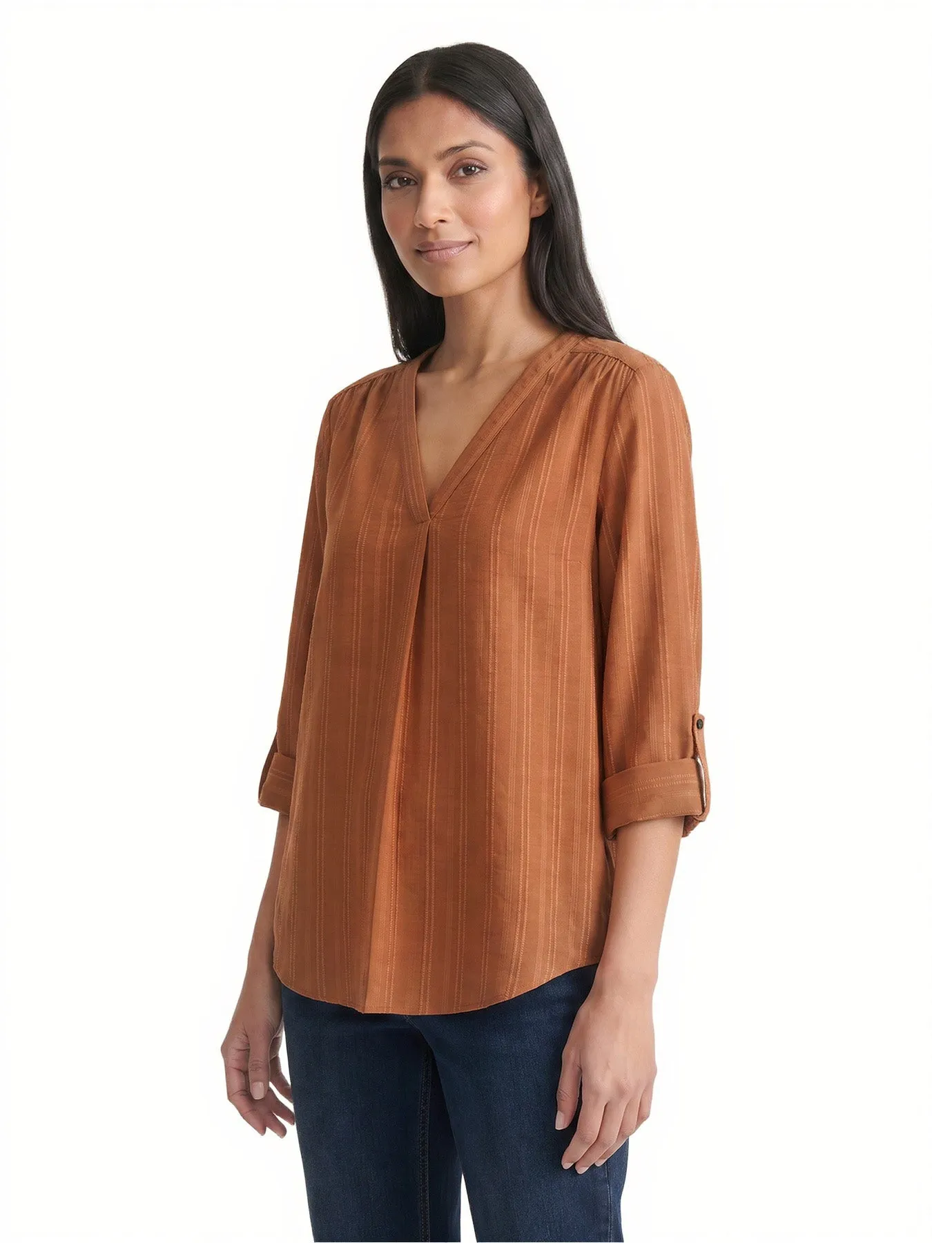 V-Neck Front Pleat Tunic , Woven Jacquard sold by Jones New York product image thumbnail 2