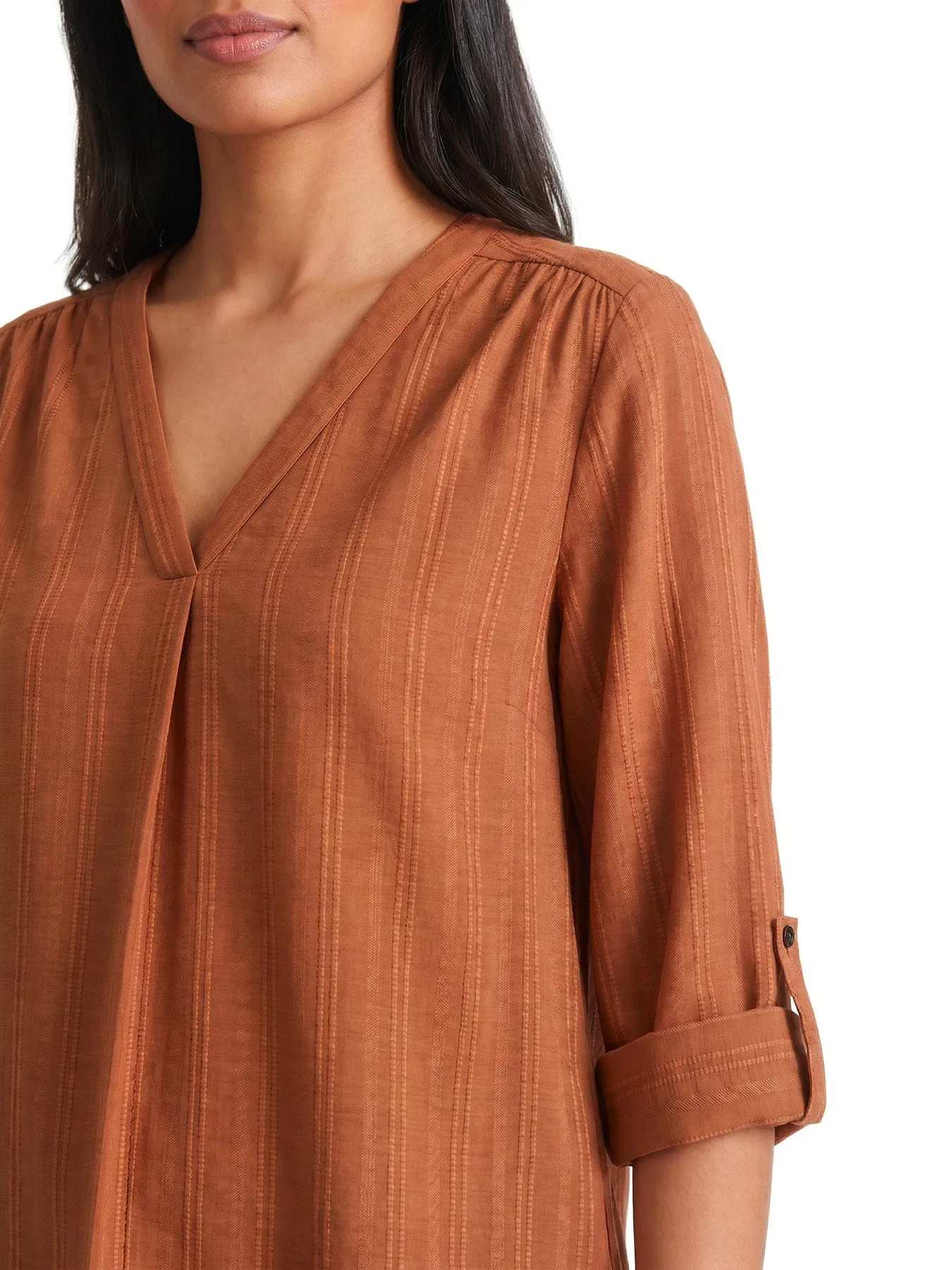 V-Neck Front Pleat Tunic , Woven Jacquard sold by Jones New York product image thumbnail 3
