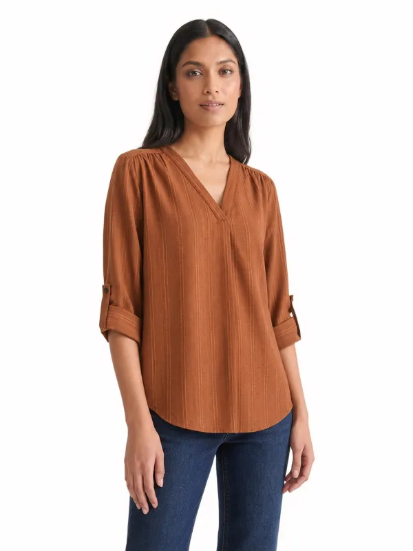 V-Neck Front Pleat Tunic , Woven Jacquard made by Jones New York