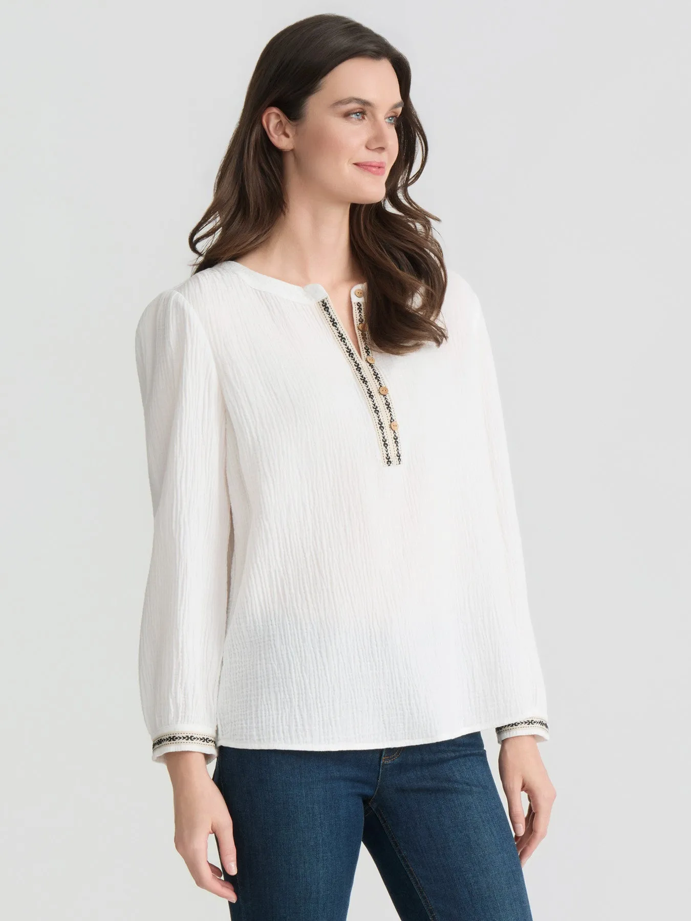 Embroidered Popover Blouse, Cotton sold by Jones New York product image thumbnail 2