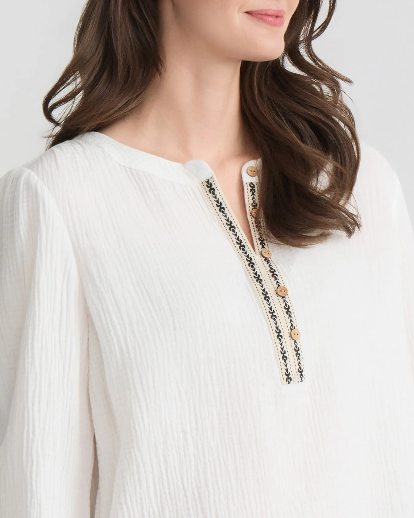 Embroidered Popover Blouse, Cotton sold by Jones New York product image thumbnail 3