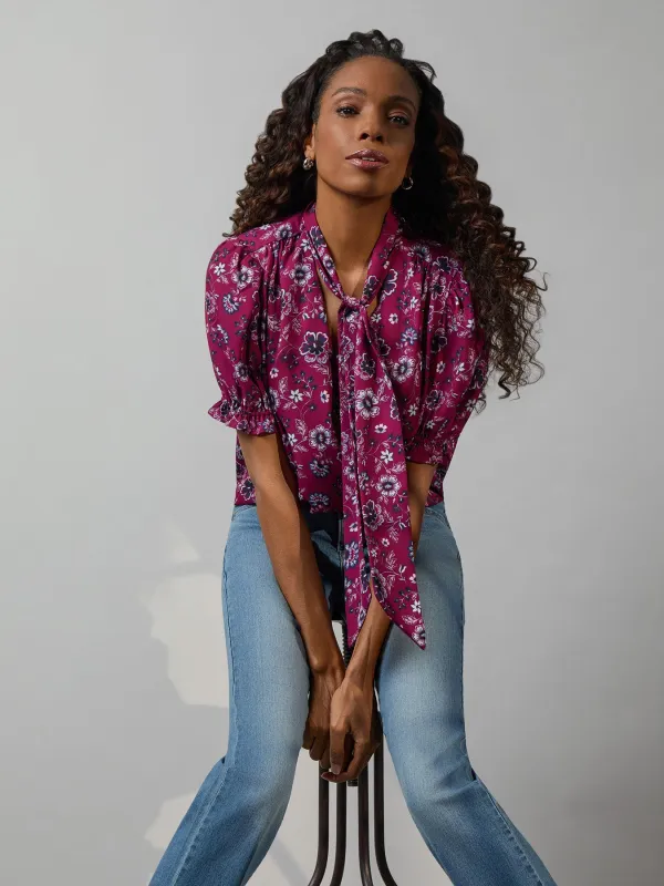 Floral Tie-Neck Blouse, Printed Crepe made by Jones New York