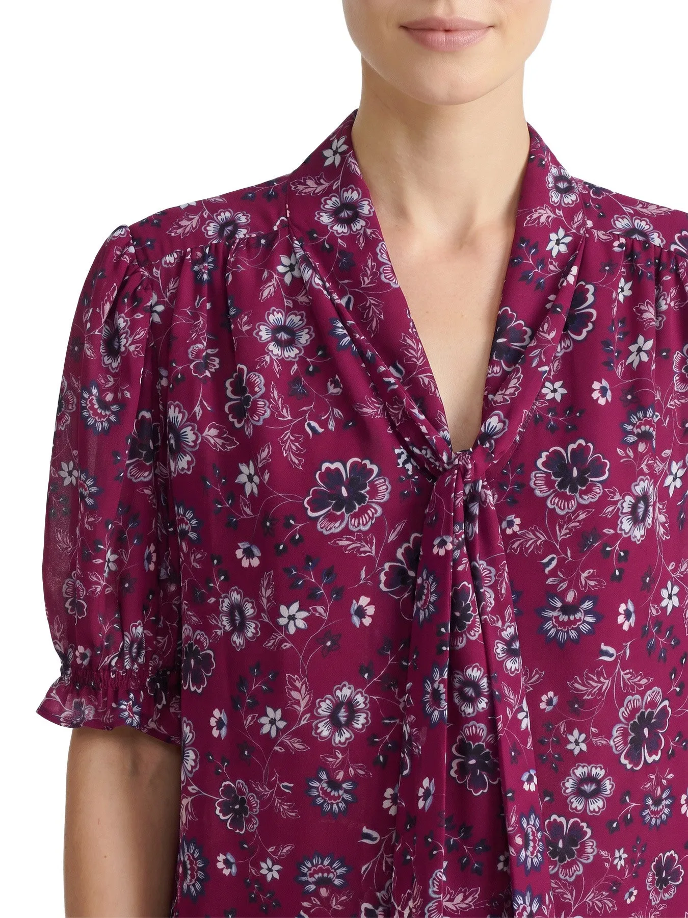 Floral Tie-Neck Blouse, Printed Crepe sold by Jones New York product image thumbnail 5
