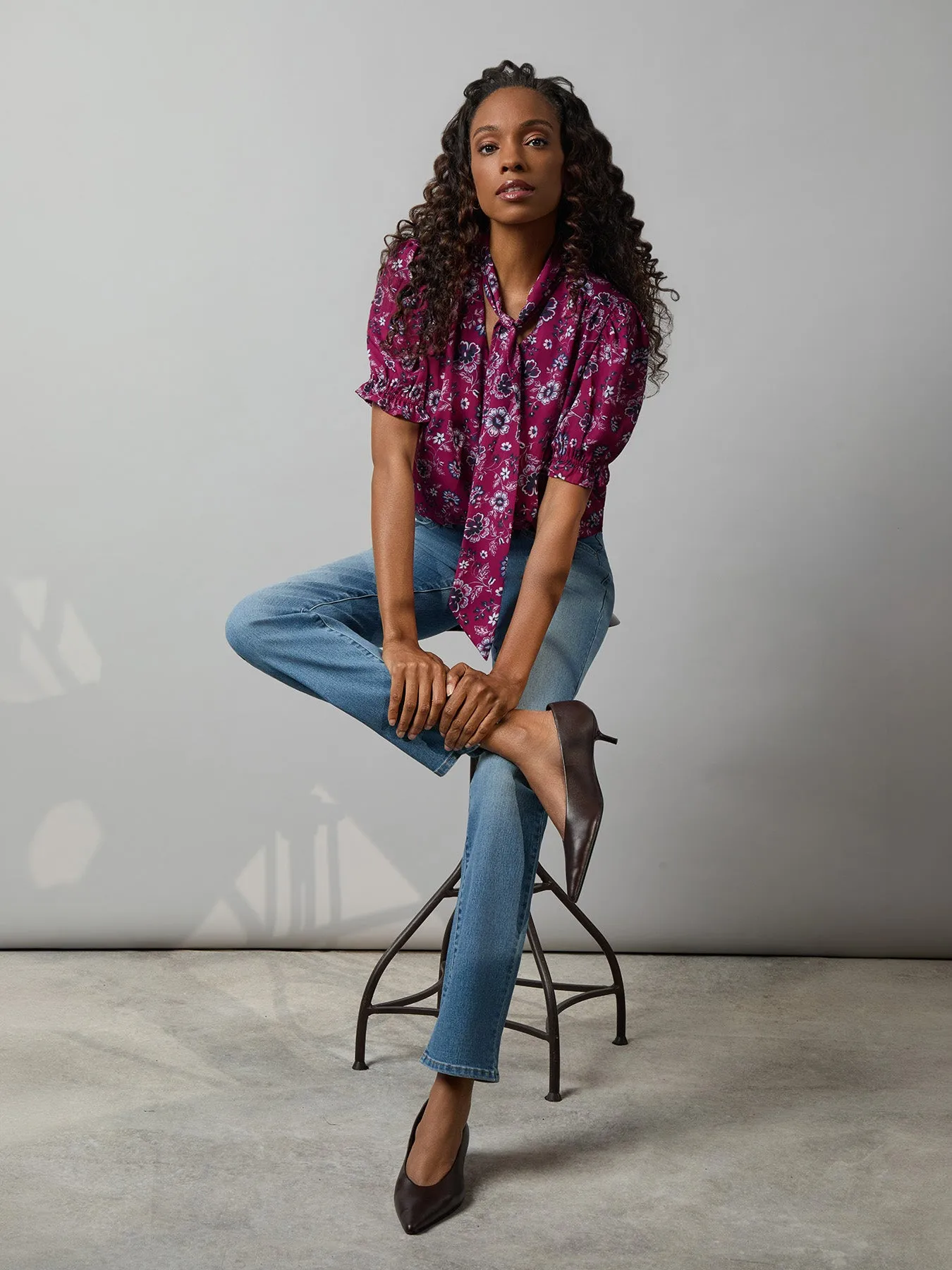 Petite Floral Tie-Neck Blouse, Printed Crepe sold by Jones New York product image thumbnail 3
