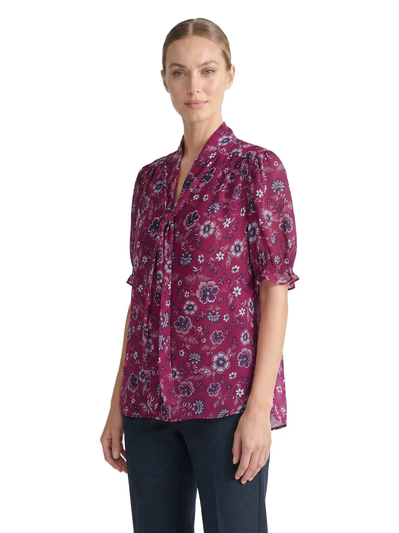 Petite Floral Tie-Neck Blouse, Printed Crepe sold by Jones New York product image thumbnail 4