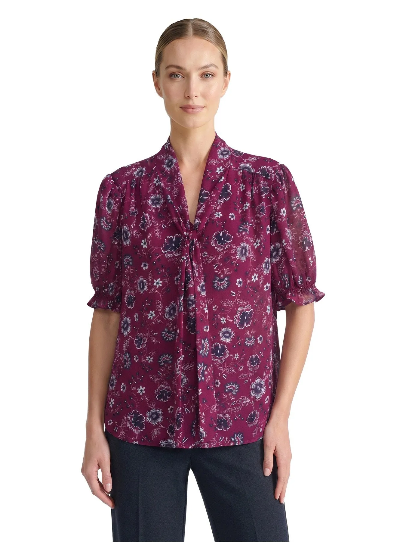 Petite Floral Tie-Neck Blouse, Printed Crepe sold by Jones New York product image thumbnail 2