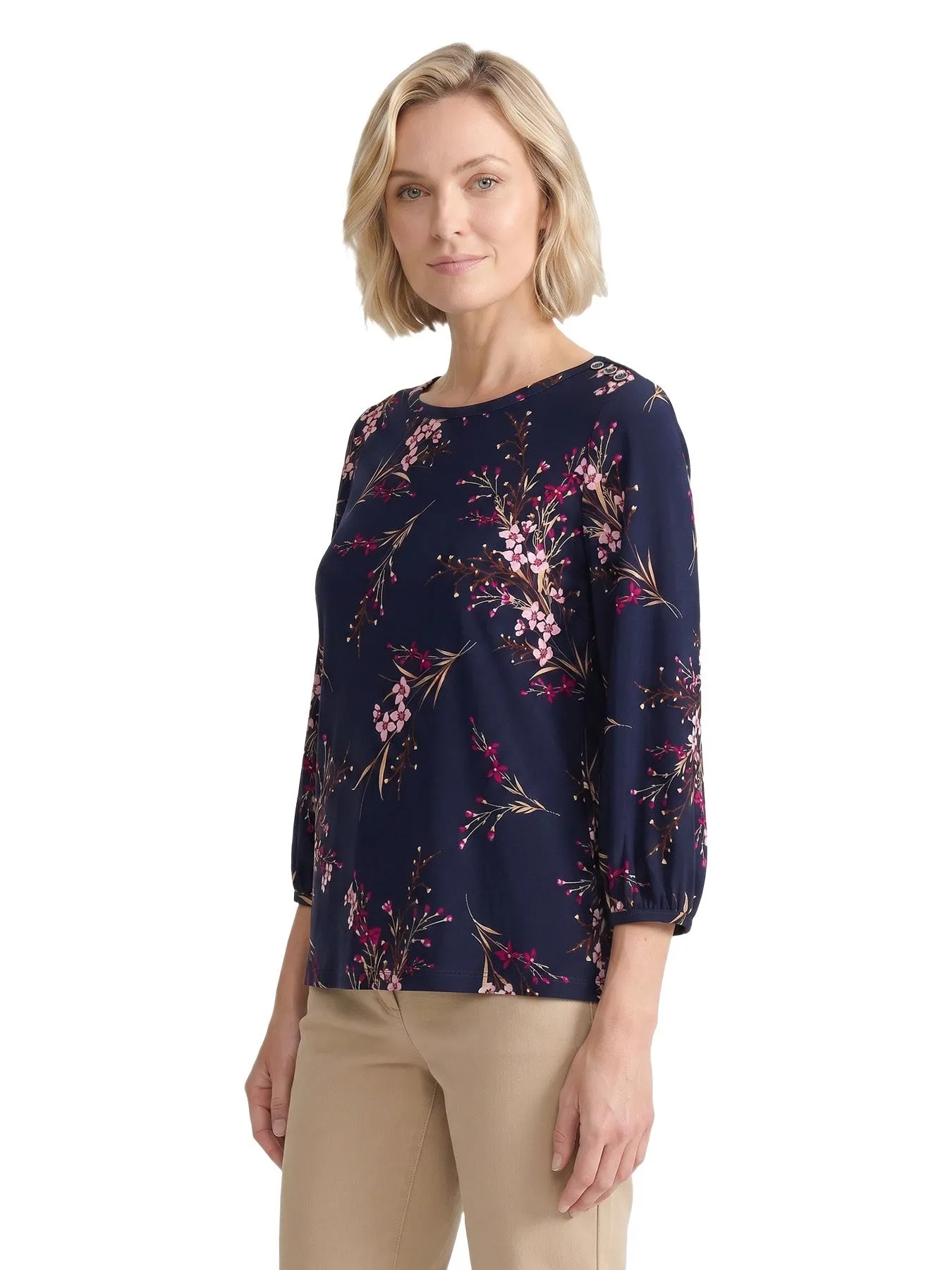 Petite Button Shoulder Top, Printed Jersey Knit sold by Jones New York product image thumbnail 2