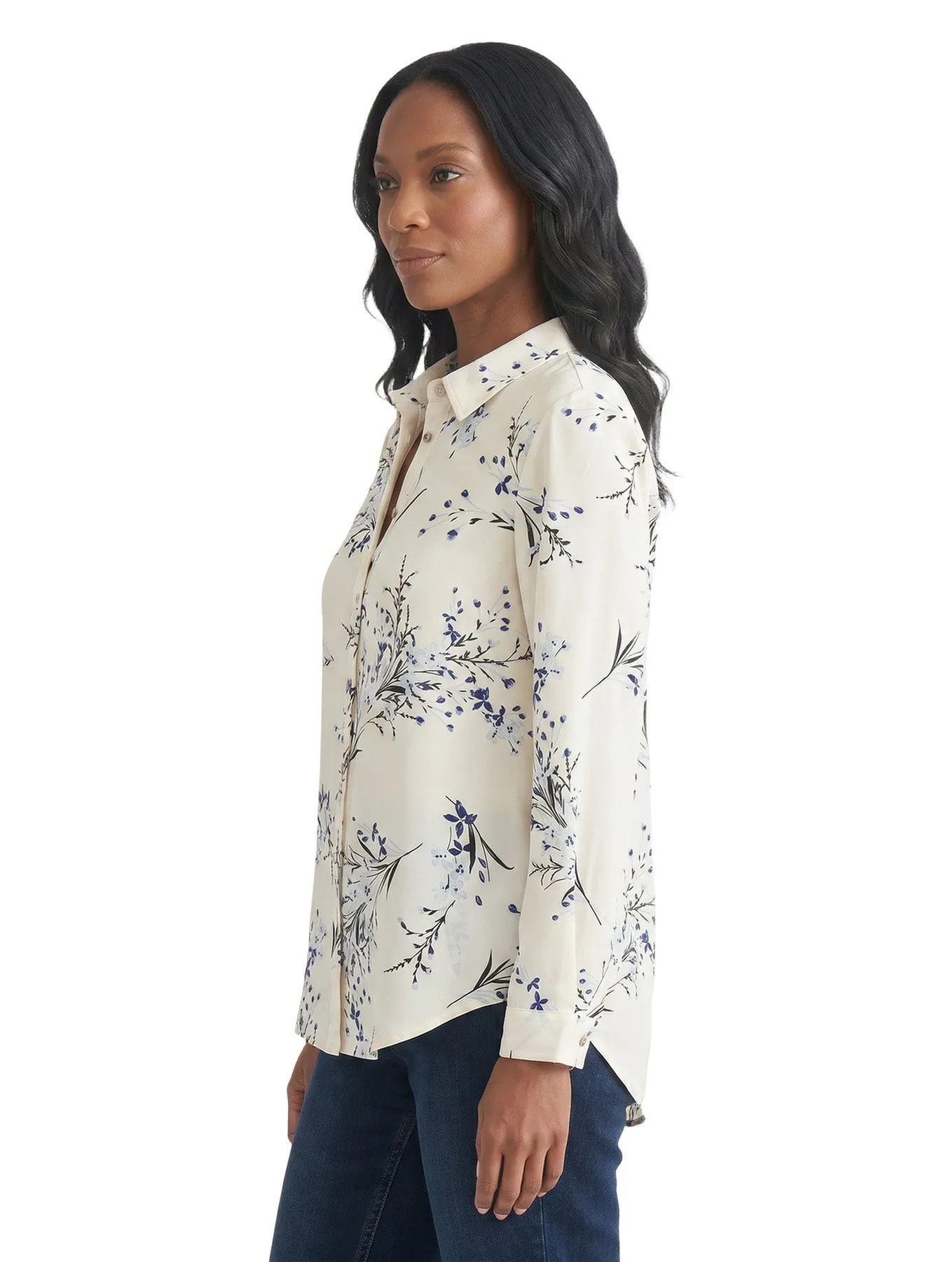 Floral Button Front Blouse, Printed Crepe sold by Jones New York product image thumbnail 2