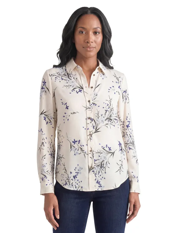 Floral Button Front Blouse, Printed Crepe made by Jones New York