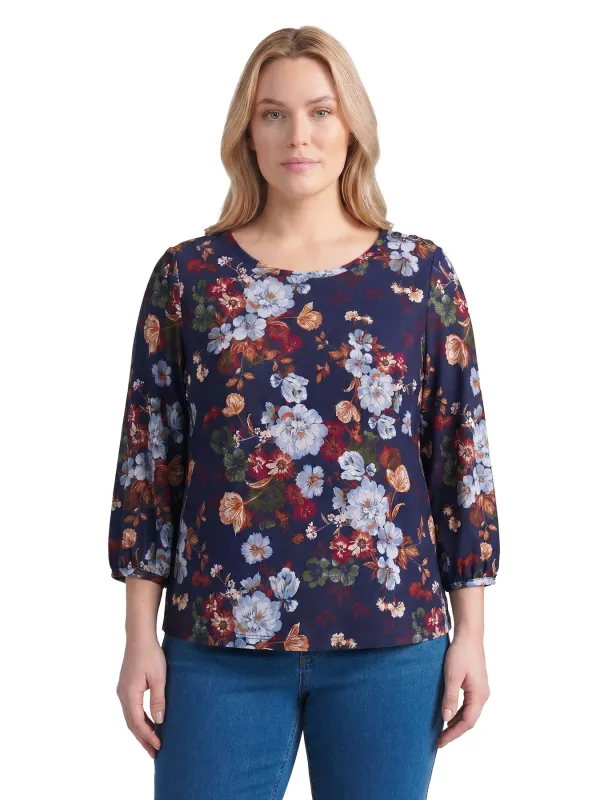 Plus Floral Button Shoulder Top, Printed Jersey Knit made by Jones New York