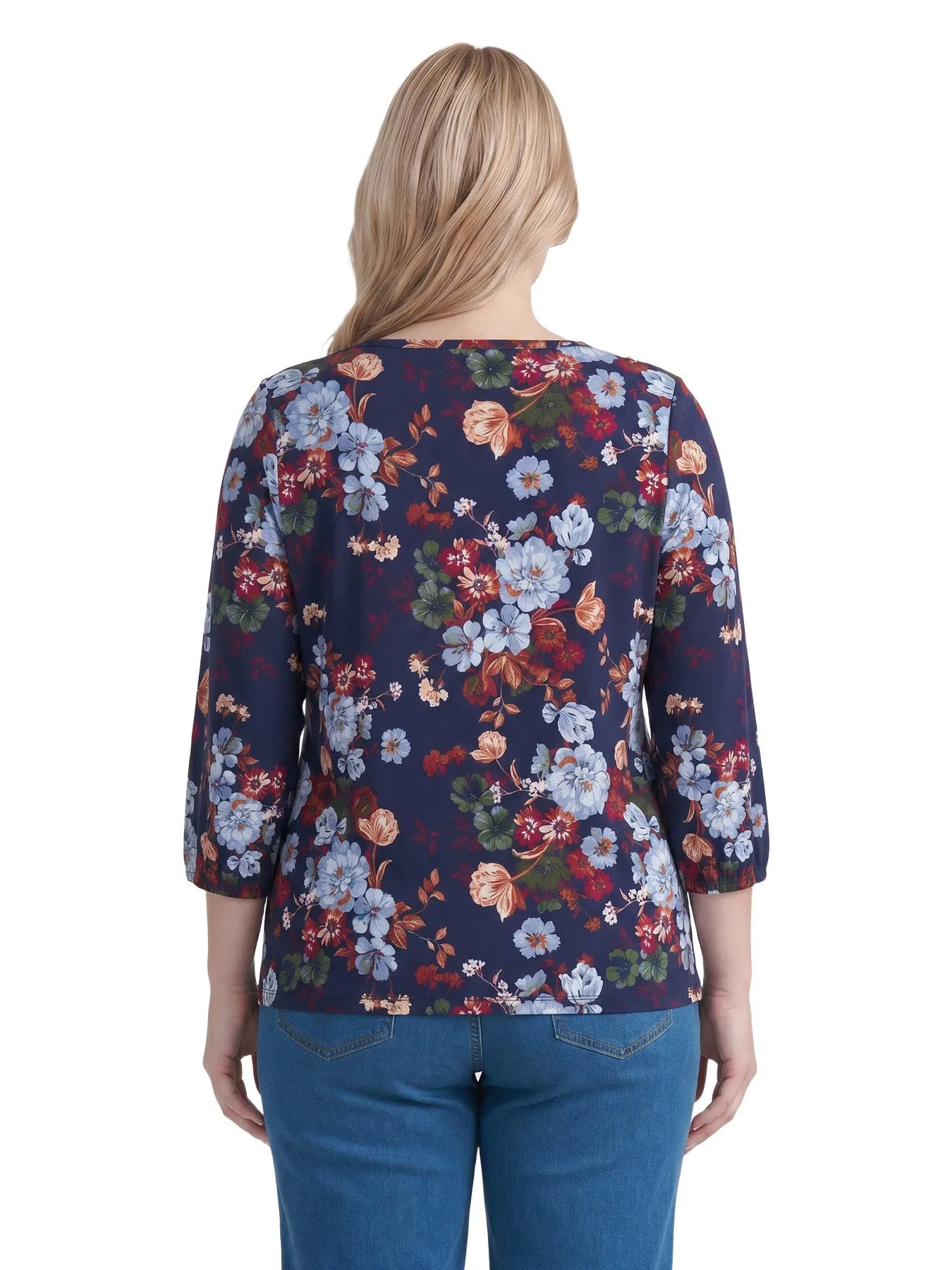 Plus Floral Button Shoulder Top, Printed Jersey Knit sold by Jones New York product image thumbnail 4