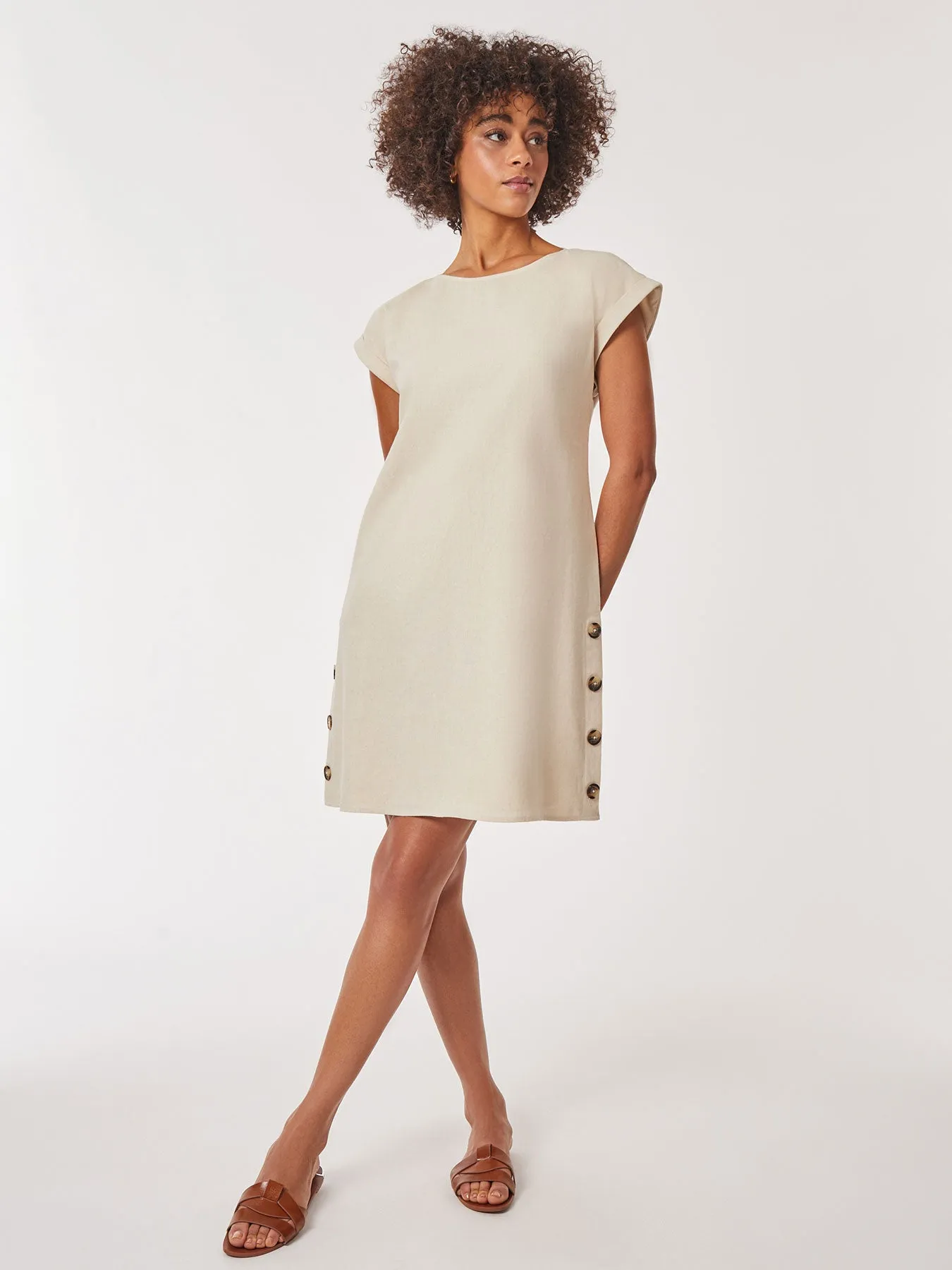 Linen Short Sleeve Side Button Swing Dress sold by Jones New York
