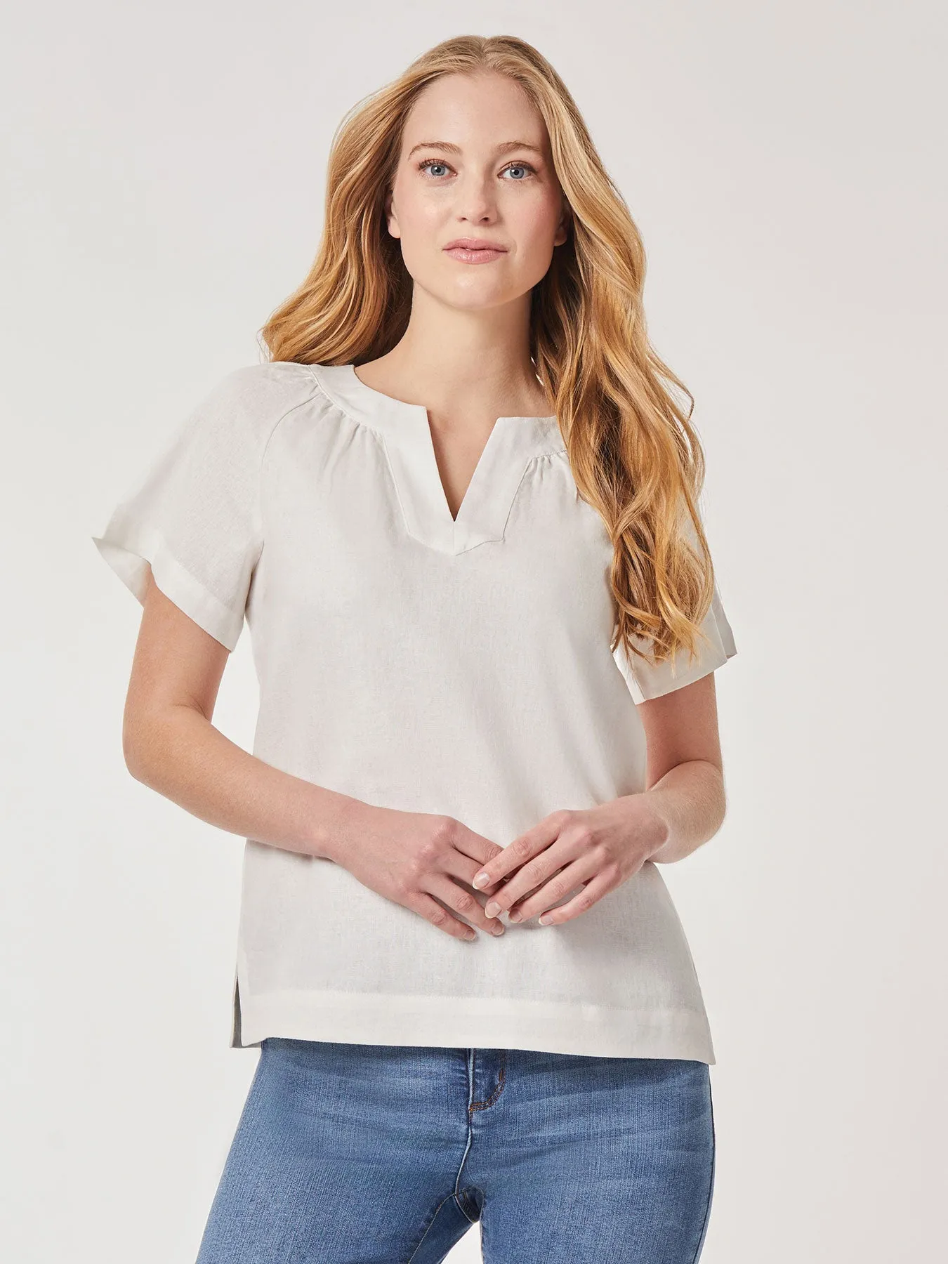 Solid Linen Blend Popover Blouse sold by Jones New York product image thumbnail 2