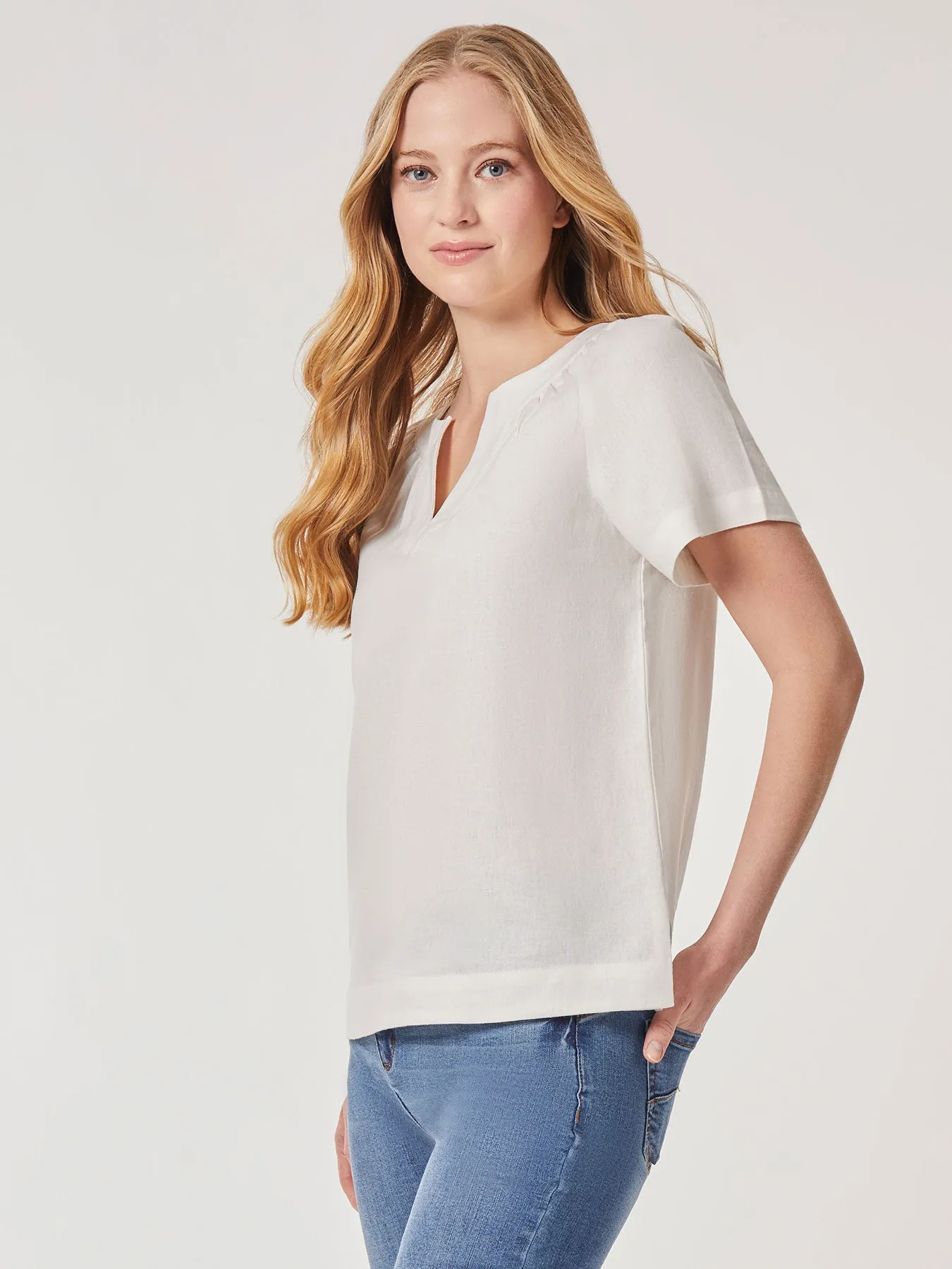 Solid Linen Blend Popover Blouse sold by Jones New York product image thumbnail 3