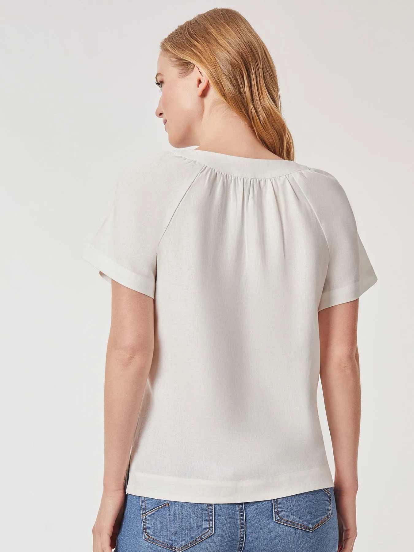 Solid Linen Blend Popover Blouse sold by Jones New York product image thumbnail 4