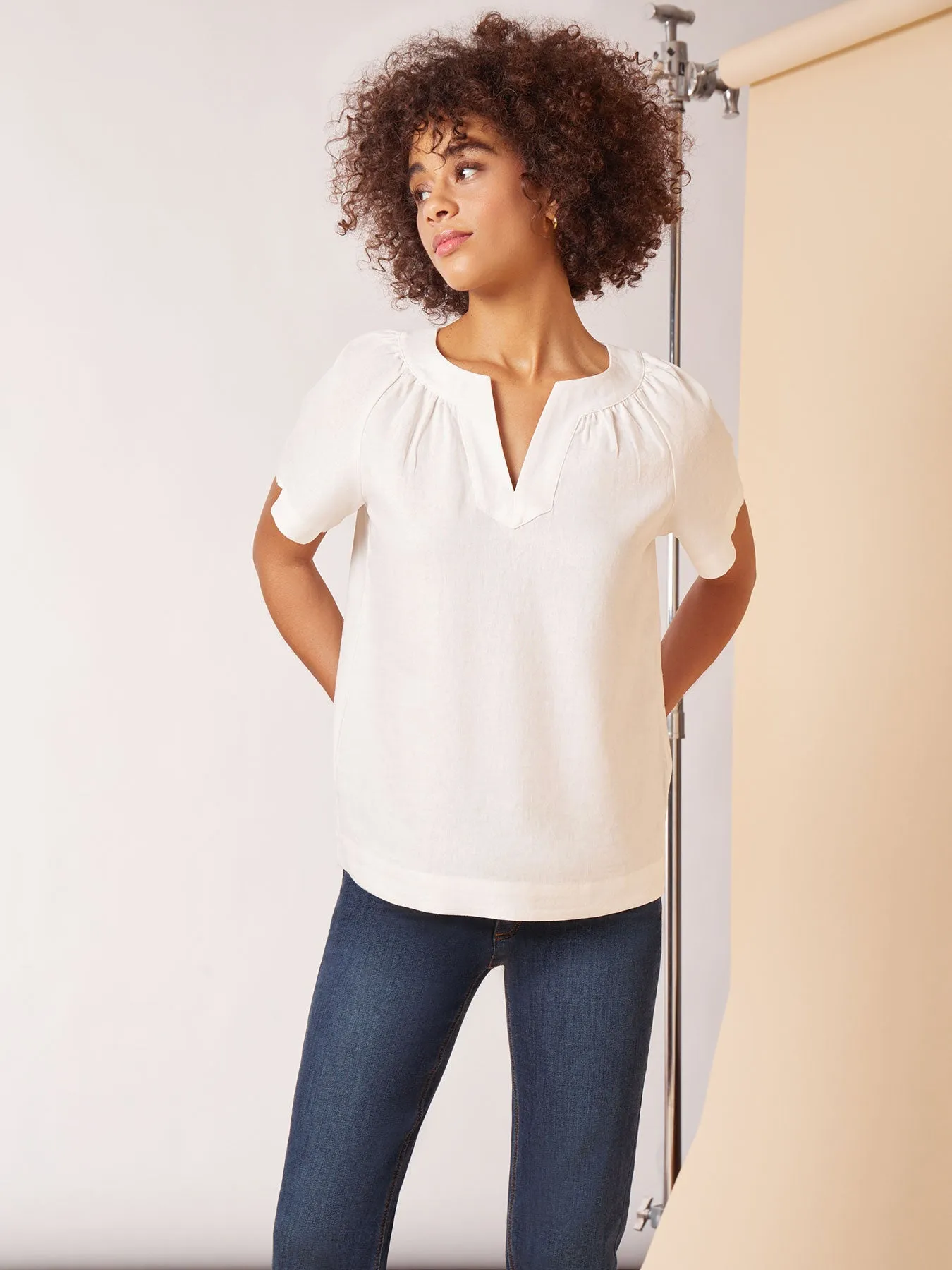 Solid Linen Blend Popover Blouse sold by Jones New York product image thumbnail 5