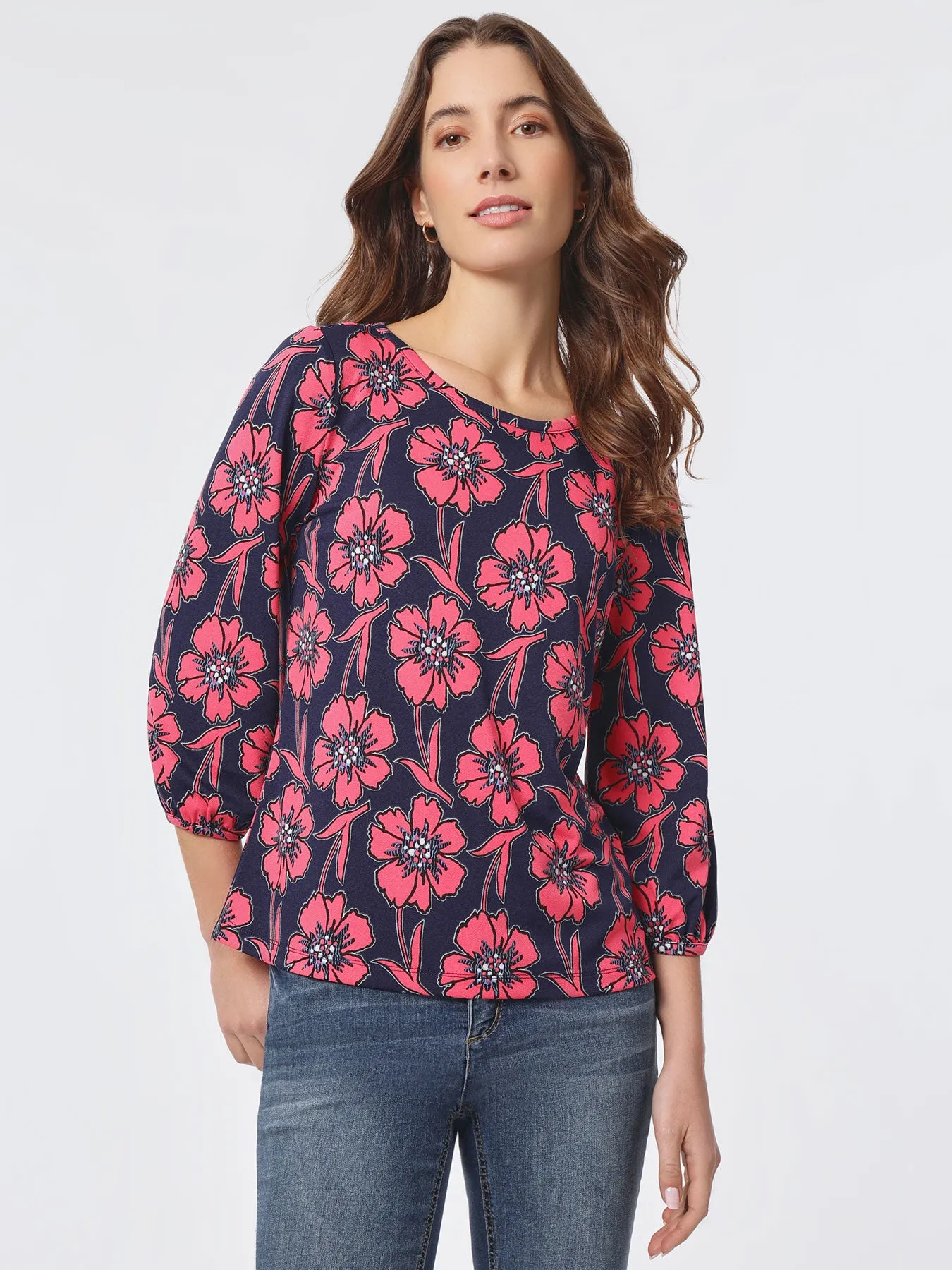 Printed Moss Crepe Puff Sleeve Top sold by Jones New York