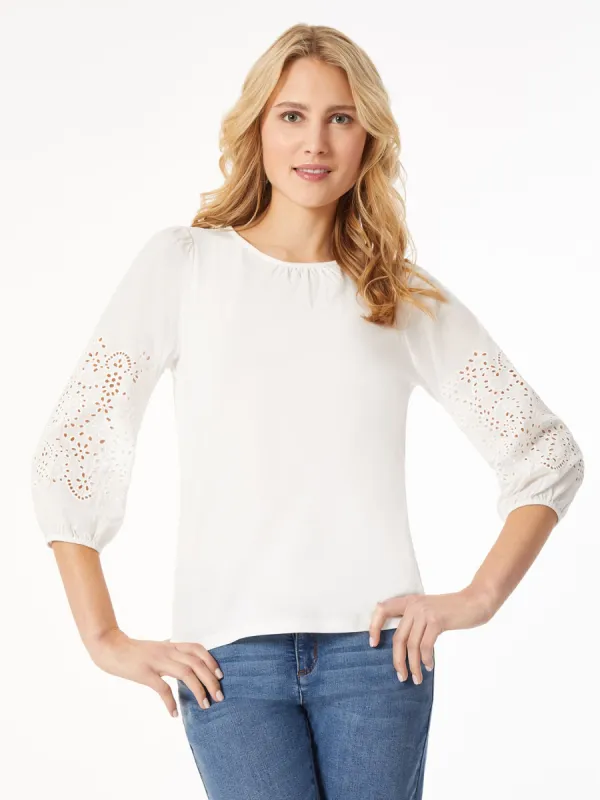 Embroidered Sleeve Woven Top sold by Jones New York