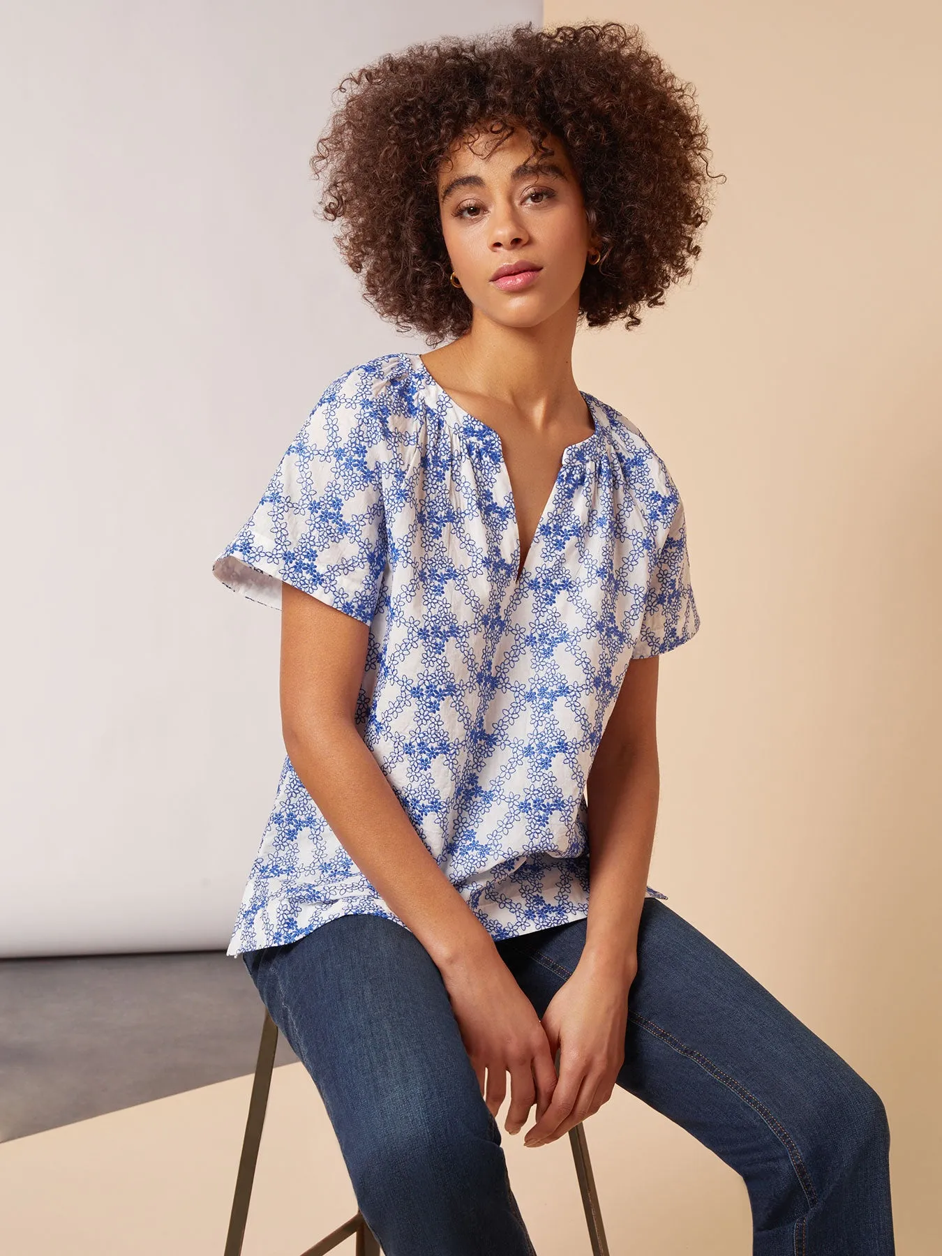 Plus Size Popover Floral Embroidery Short Sleeve Blouse sold by Jones New York product image thumbnail 4