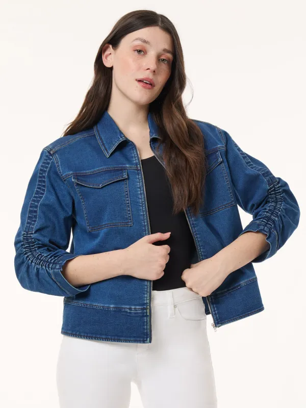 Petite Shirred Sleeve City Denim Jacket, Shore Wash sold by Jones New York