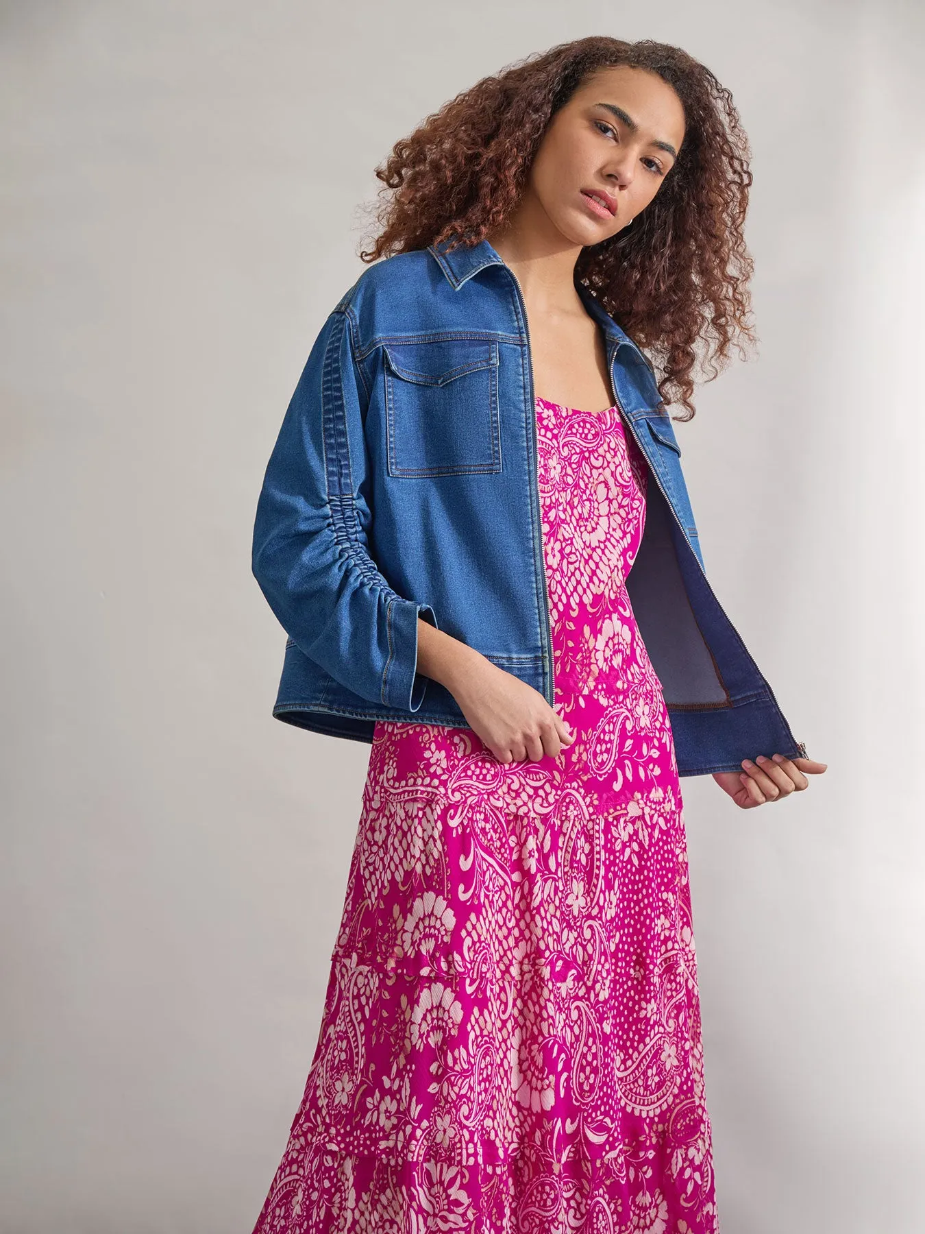 Petite Shirred Sleeve City Denim Jacket, Shore Wash sold by Jones New York product image thumbnail 5