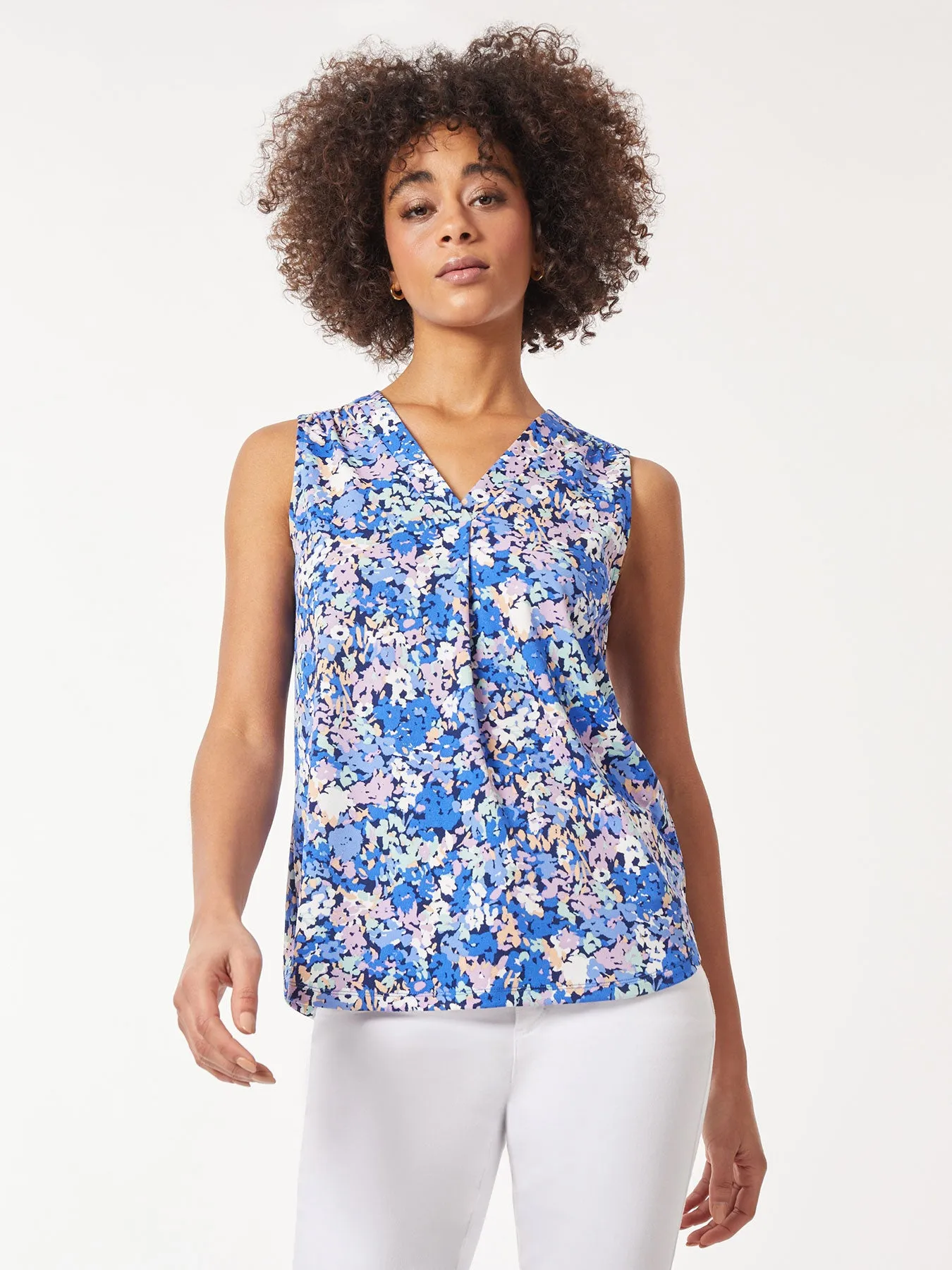 Sleeveless Printed V-Neck Moss Crepe Top sold by Jones New York