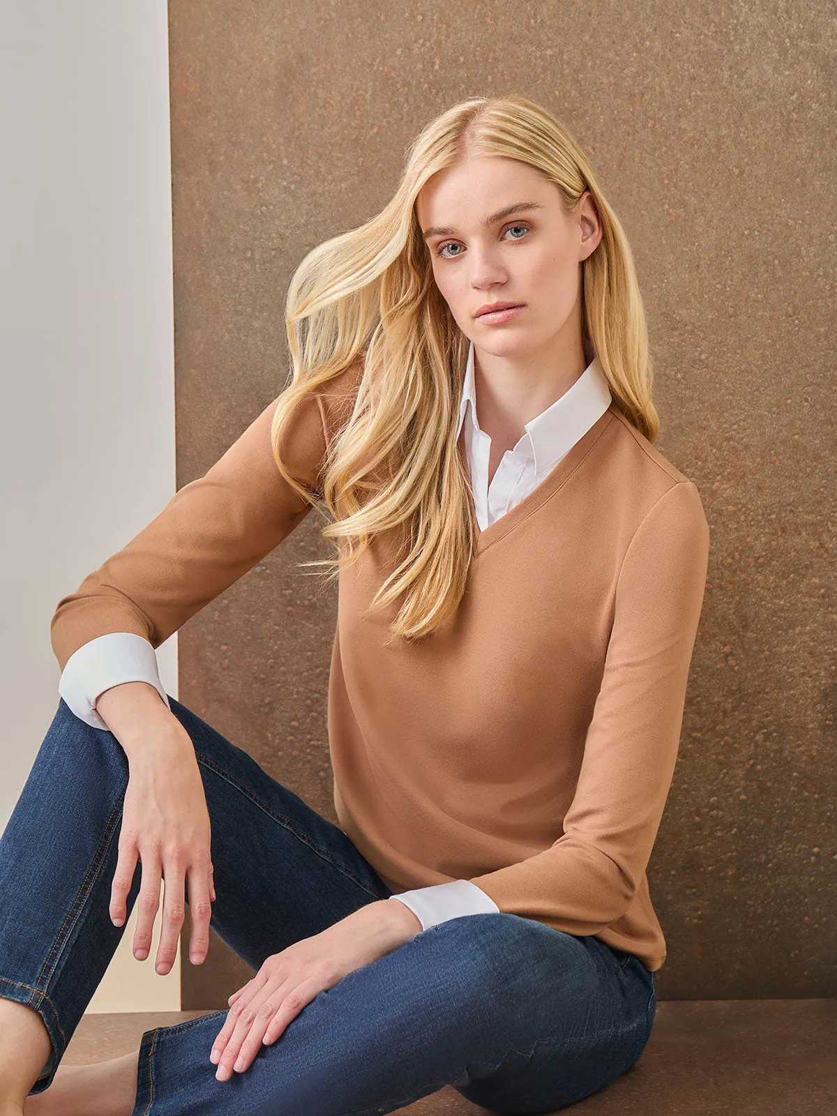 Collared Shirt V-Neck Two-Fer Top sold by Jones New York product image thumbnail 2
