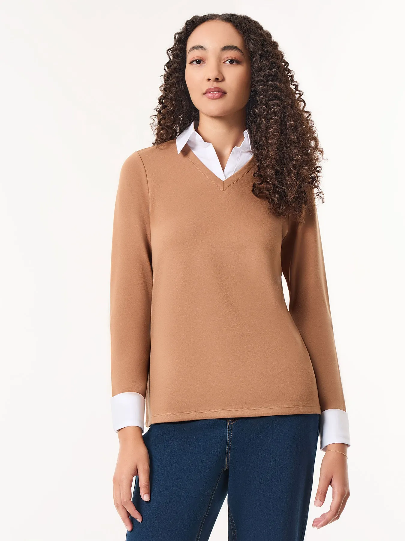 Collared Shirt V-Neck Two-Fer Top sold by Jones New York