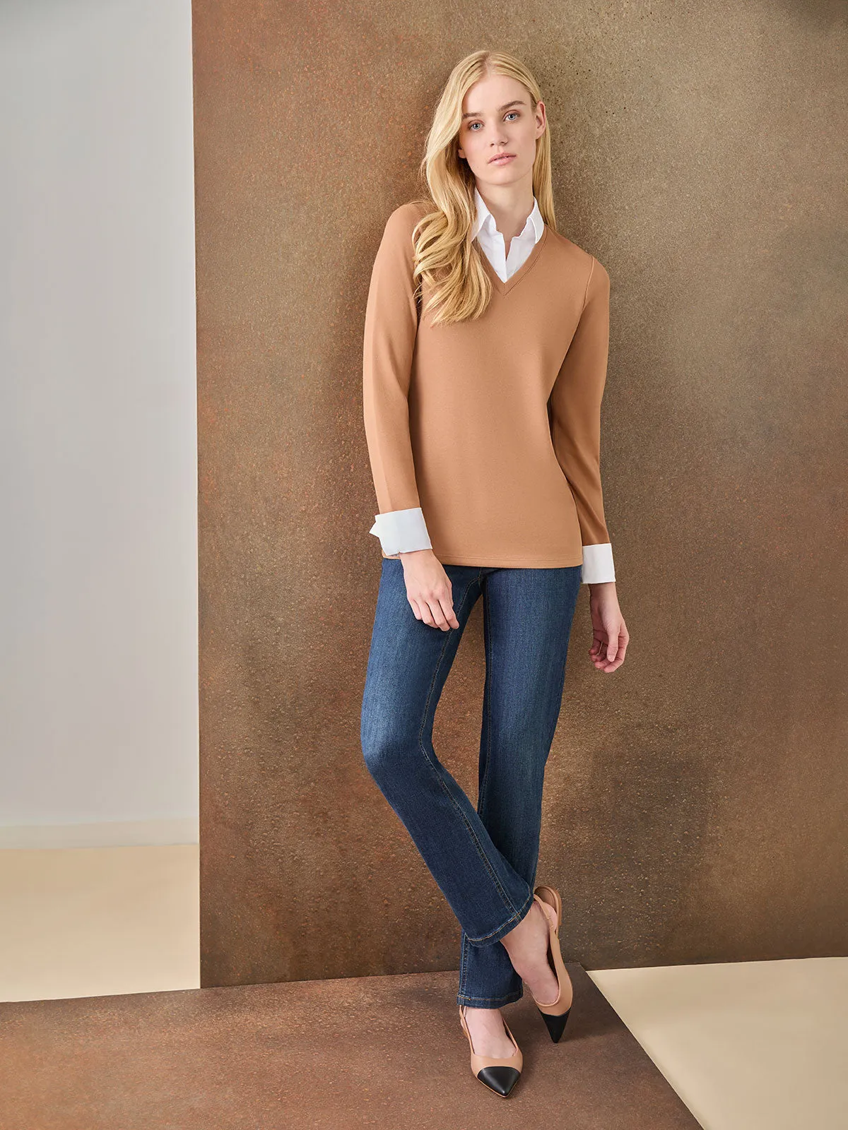 Collared Shirt V-Neck Two-Fer Top sold by Jones New York product image thumbnail 5