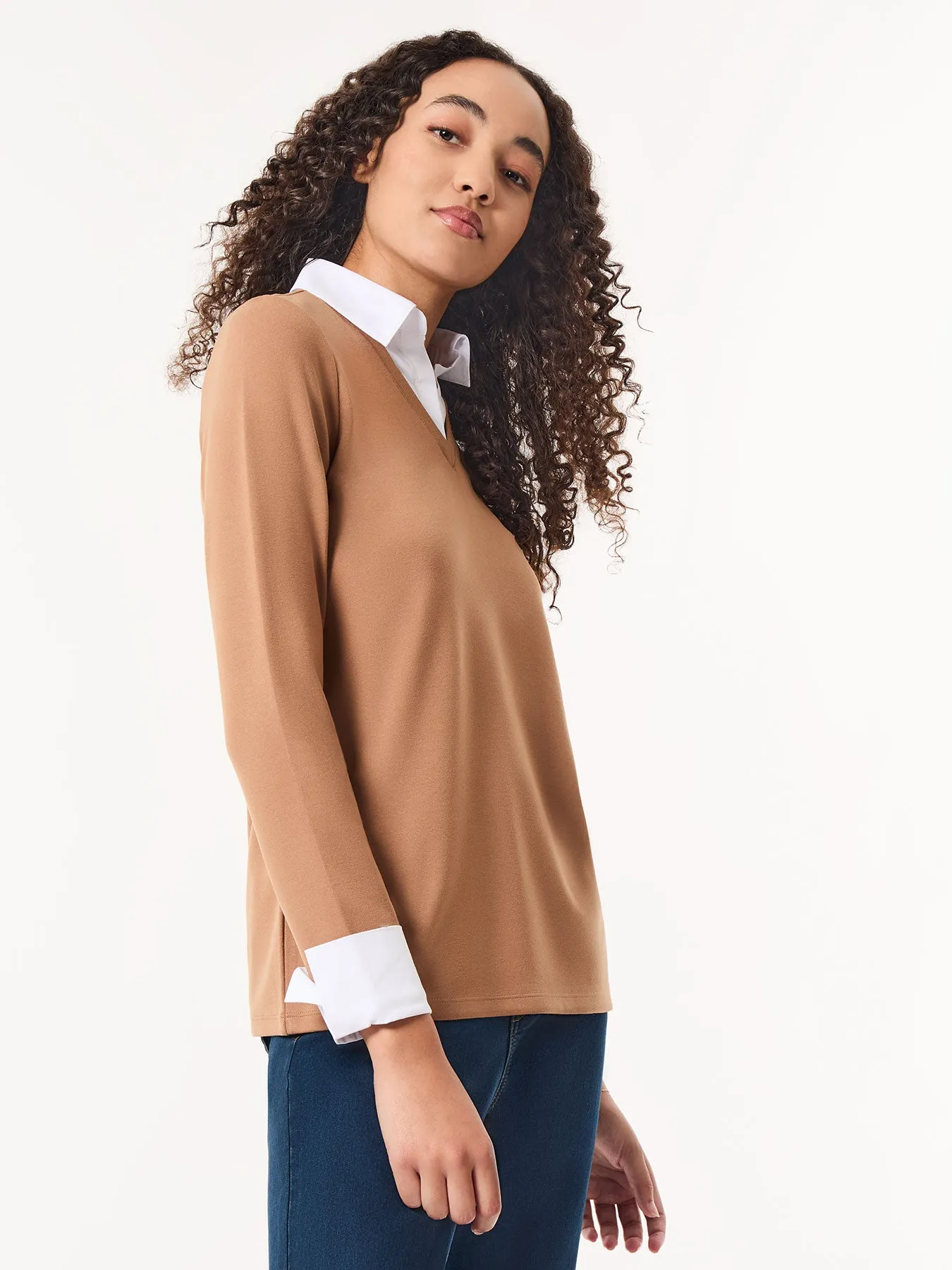 Collared Shirt V-Neck Two-Fer Top sold by Jones New York product image thumbnail 3