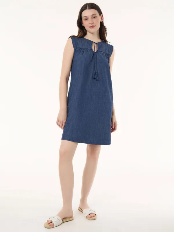 Plus Size Flutter Sleeve Shift Dress, Soft Denim sold by Jones New York