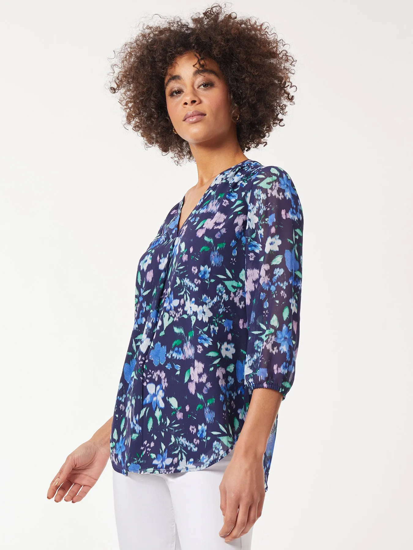 Printed V-Neck Pleated Kelly Blouse sold by Jones New York product image thumbnail 2