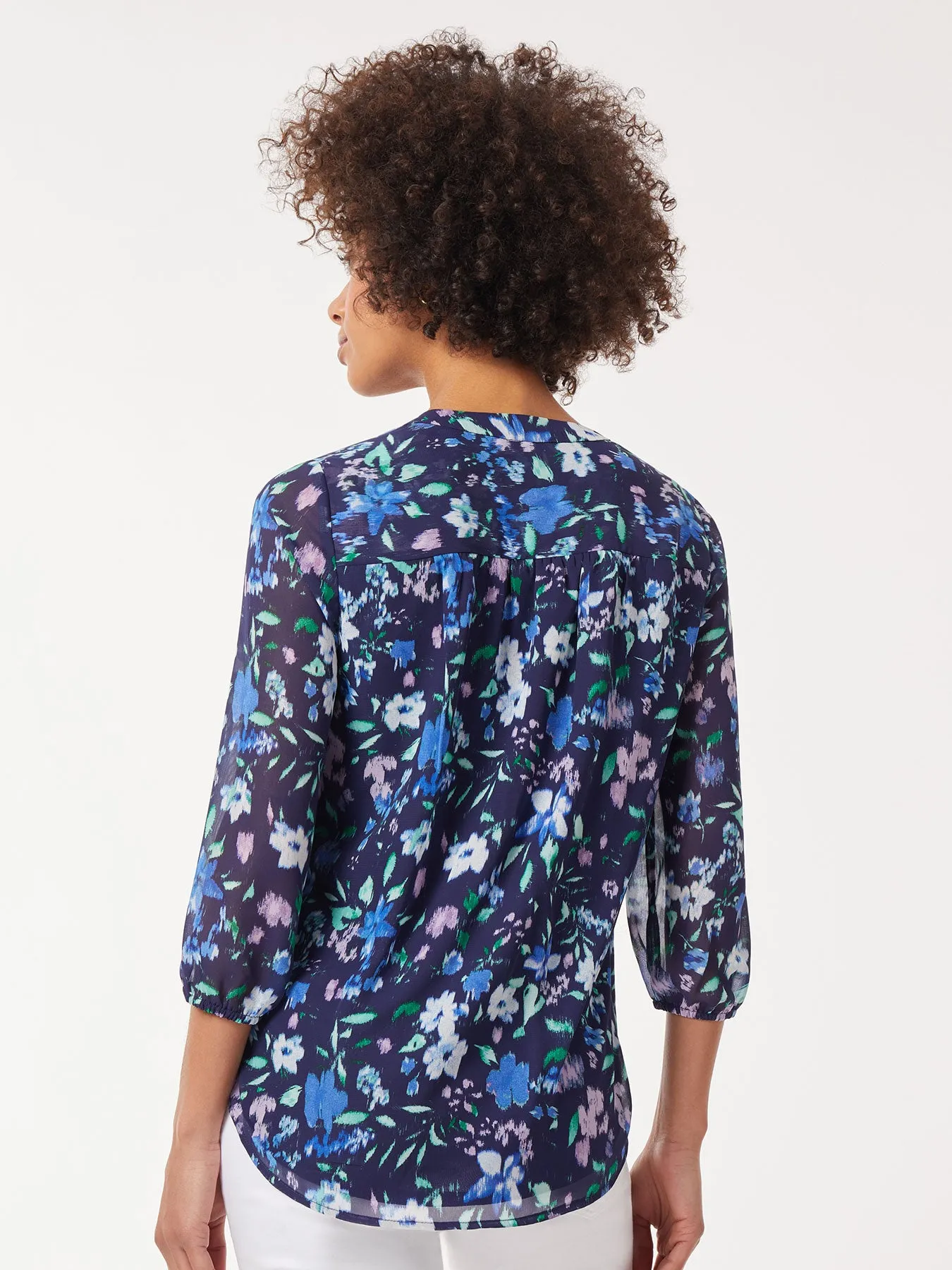 Printed V-Neck Pleated Kelly Blouse sold by Jones New York product image thumbnail 3