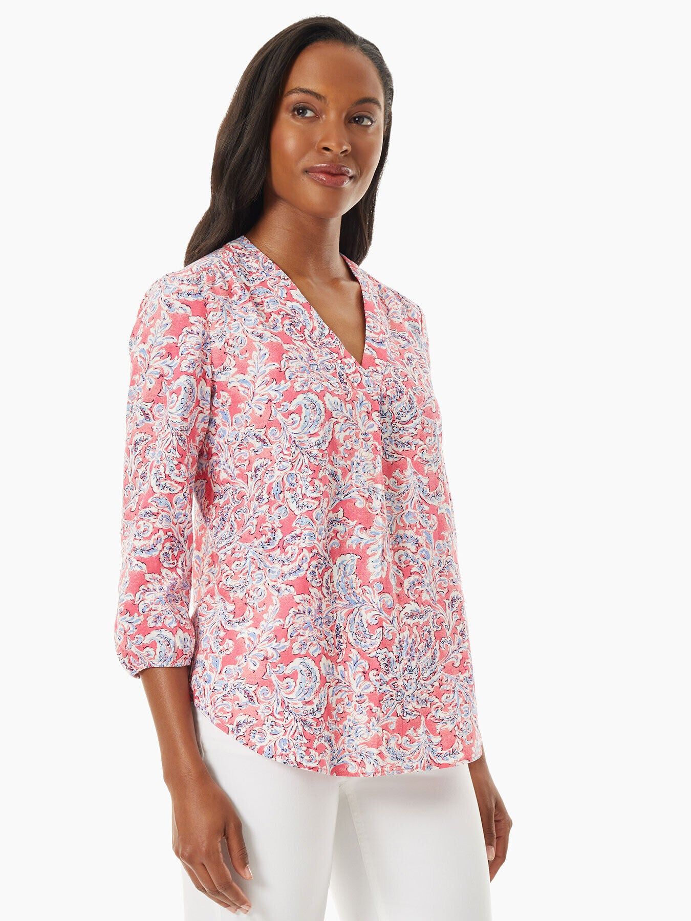 Linen-Blend V-Neck Kelly Blouse sold by Jones New York product image thumbnail 2