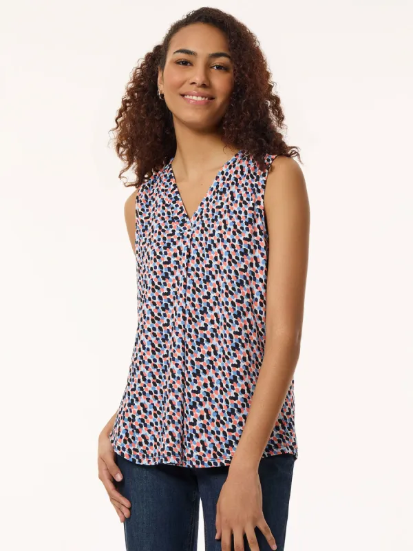 Plus Size Printed Sleeveless Pleat Front Top, Moss Crepe sold by Jones New York