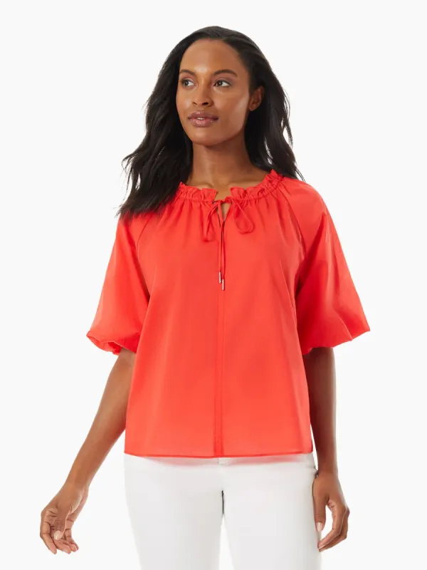 Tie-Neck Puff Sleeve Cotton Peasant Blouse sold by Jones New York