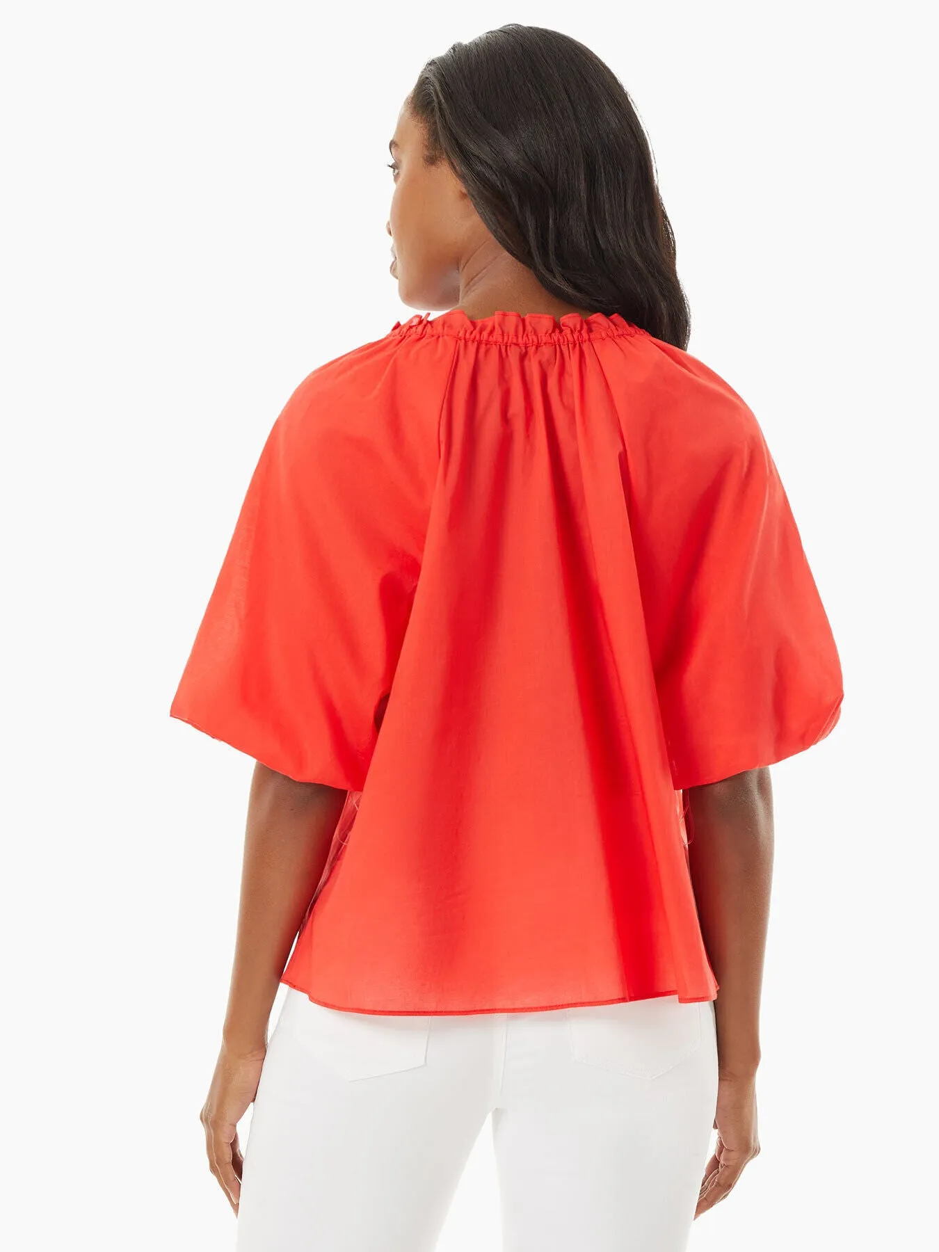 Tie-Neck Puff Sleeve Cotton Peasant Blouse sold by Jones New York product image thumbnail 3