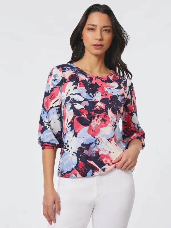 Plus Size Printed Moss Crepe Puff Sleeve Top sold by Jones New York