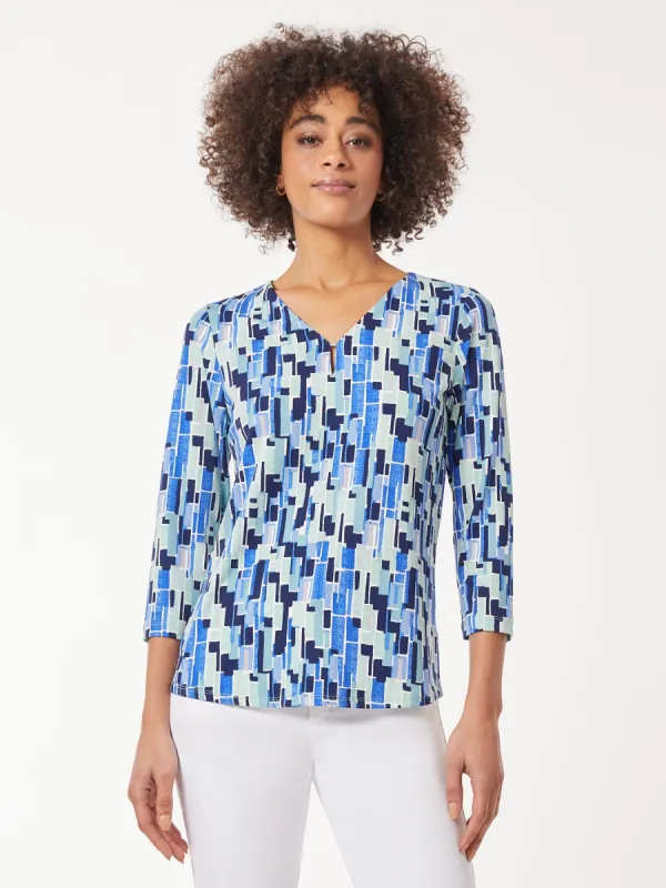 Printed Keyhole Neckline Moss Crepe Top sold by Jones New York