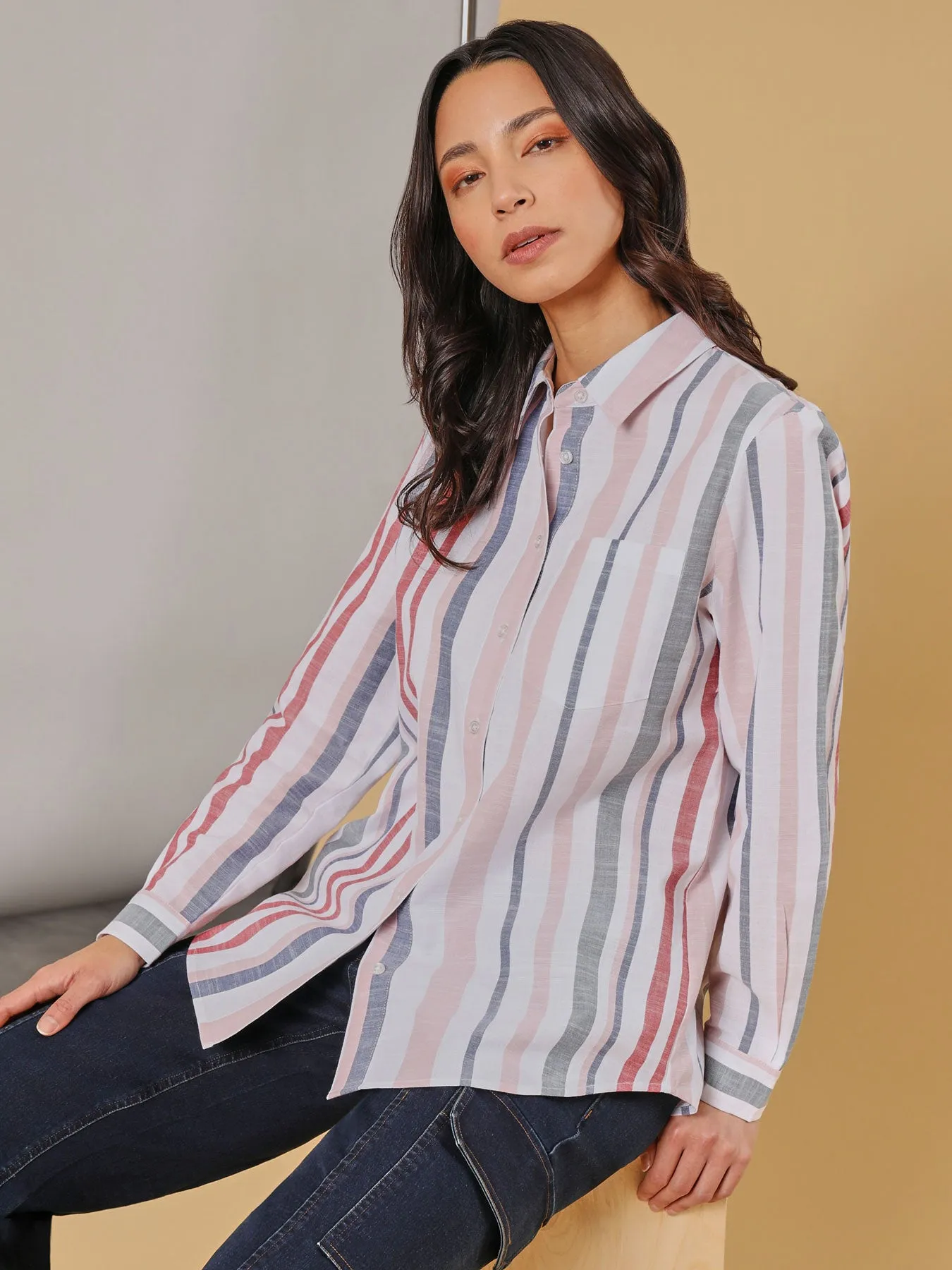 Striped Cotton Oversized Button-Down Shirt sold by Jones New York product image thumbnail 4