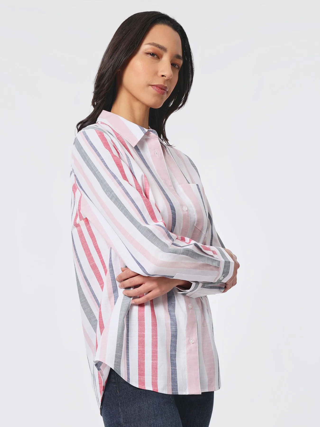Striped Cotton Oversized Button-Down Shirt sold by Jones New York product image thumbnail 3