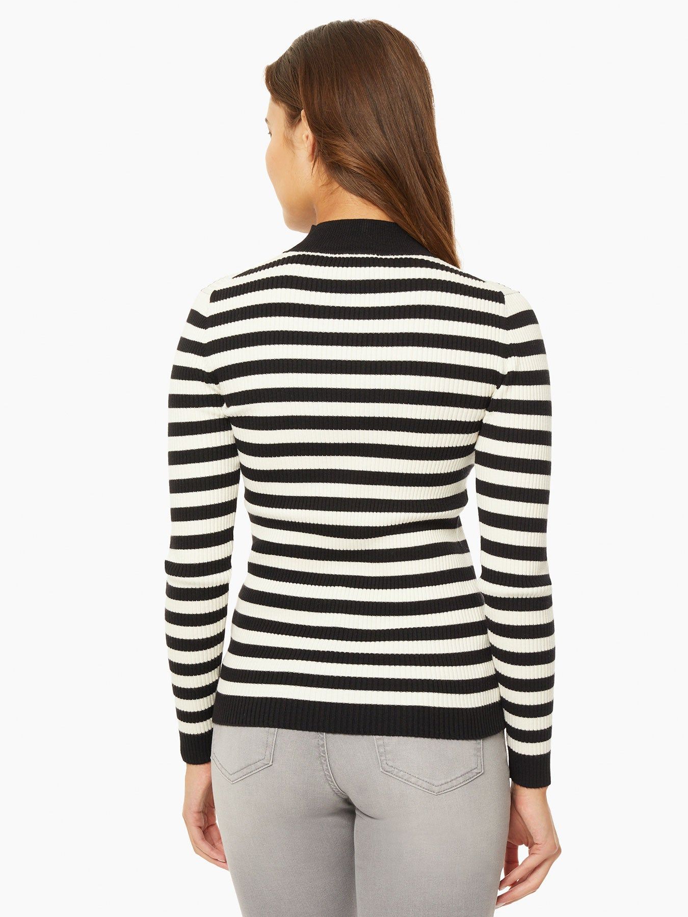 Striped Mock Neck Ribbed Knit Sweater sold by Jones New York product image thumbnail 3