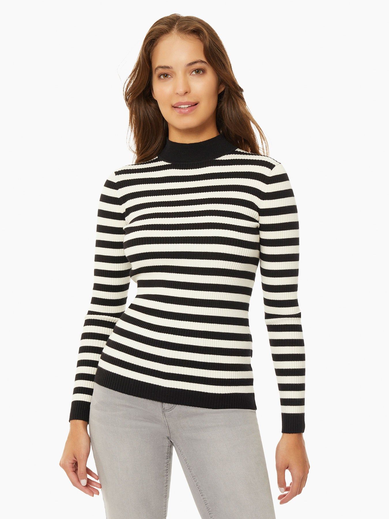 Striped Mock Neck Ribbed Knit Sweater sold by Jones New York