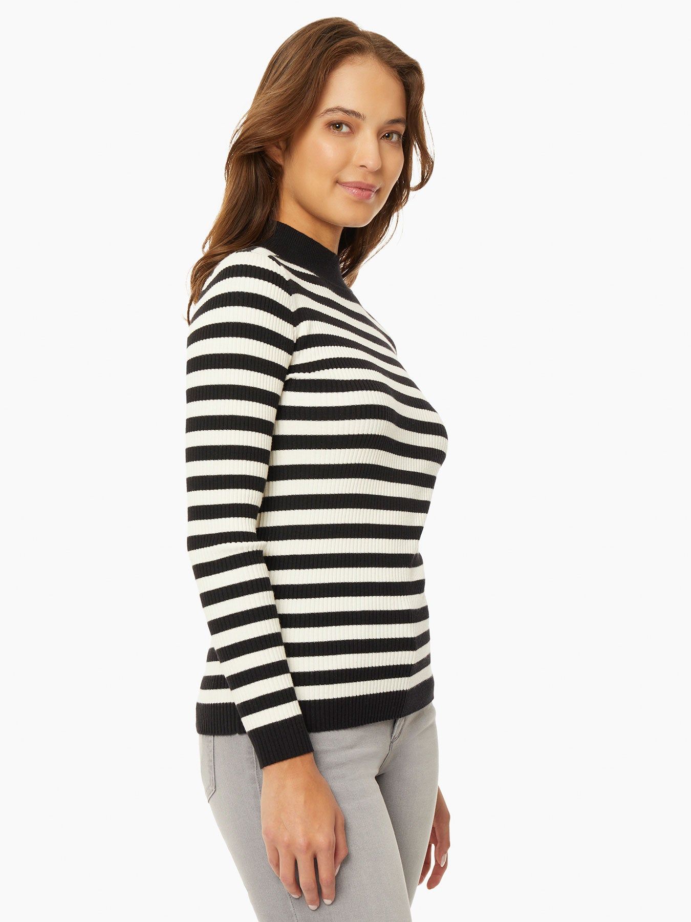 Striped Mock Neck Ribbed Knit Sweater sold by Jones New York product image thumbnail 2