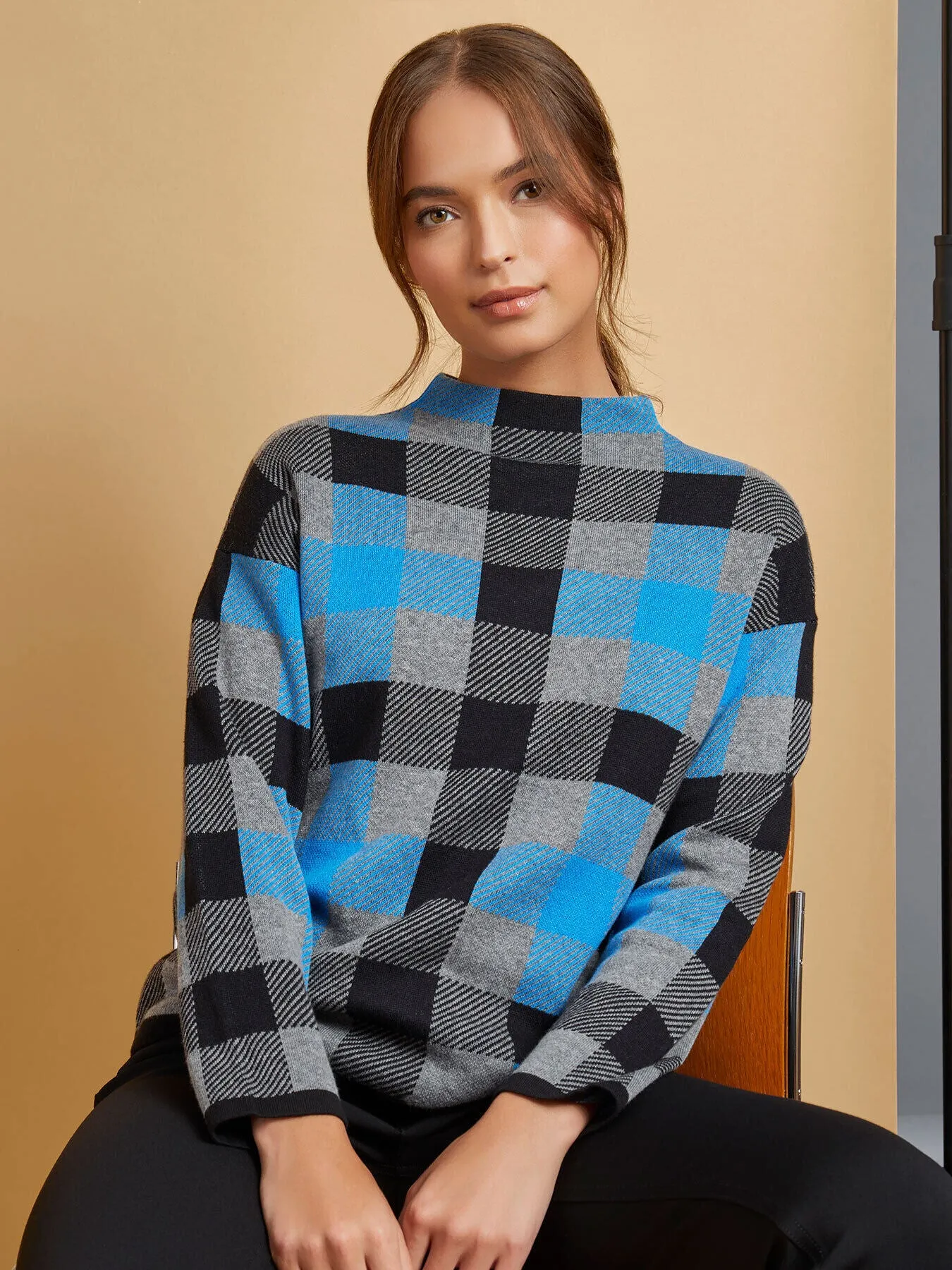 Checked Mock Neck Jacquard Sweater sold by Jones New York product image thumbnail 5