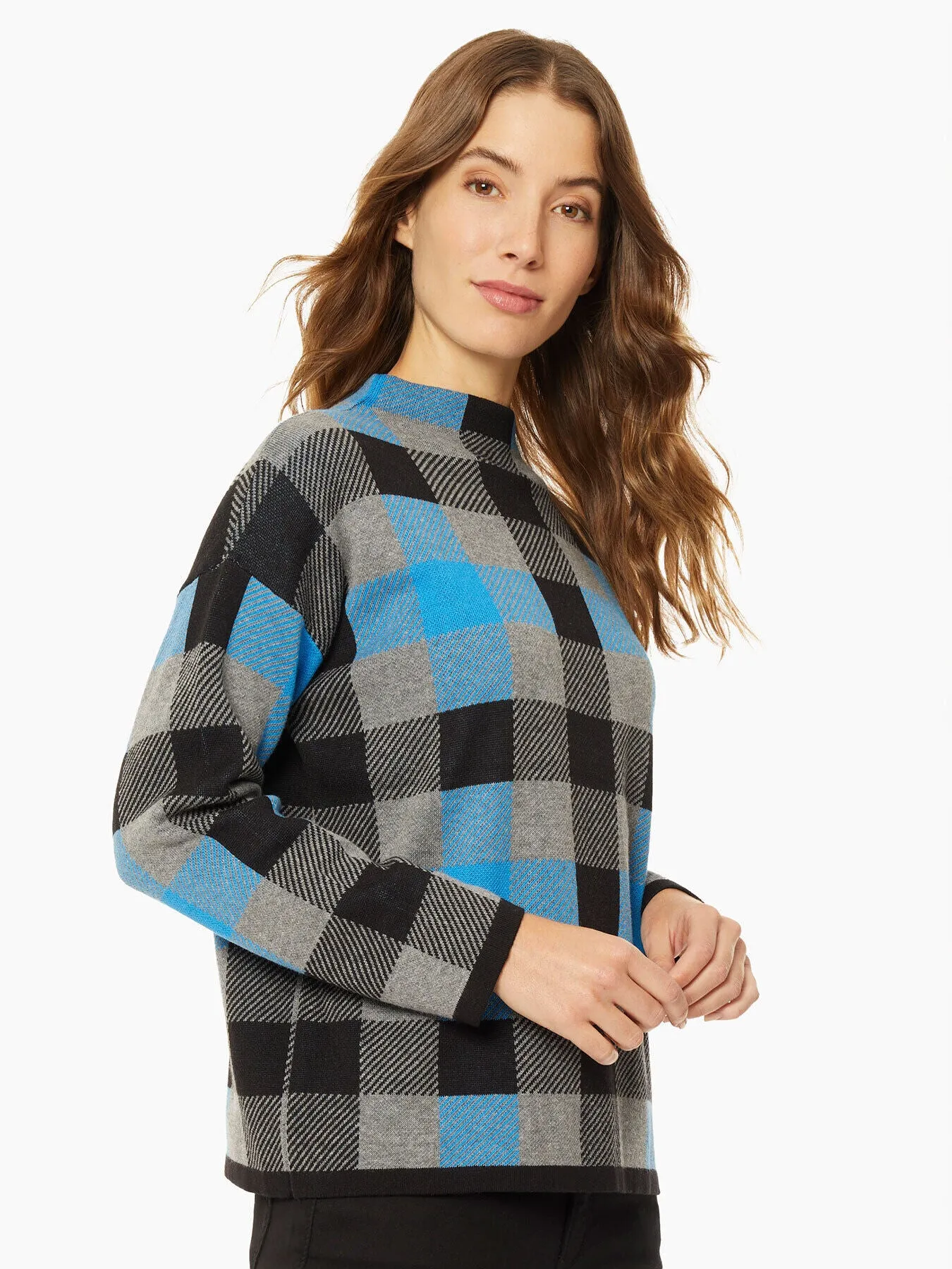Checked Mock Neck Jacquard Sweater sold by Jones New York product image thumbnail 2